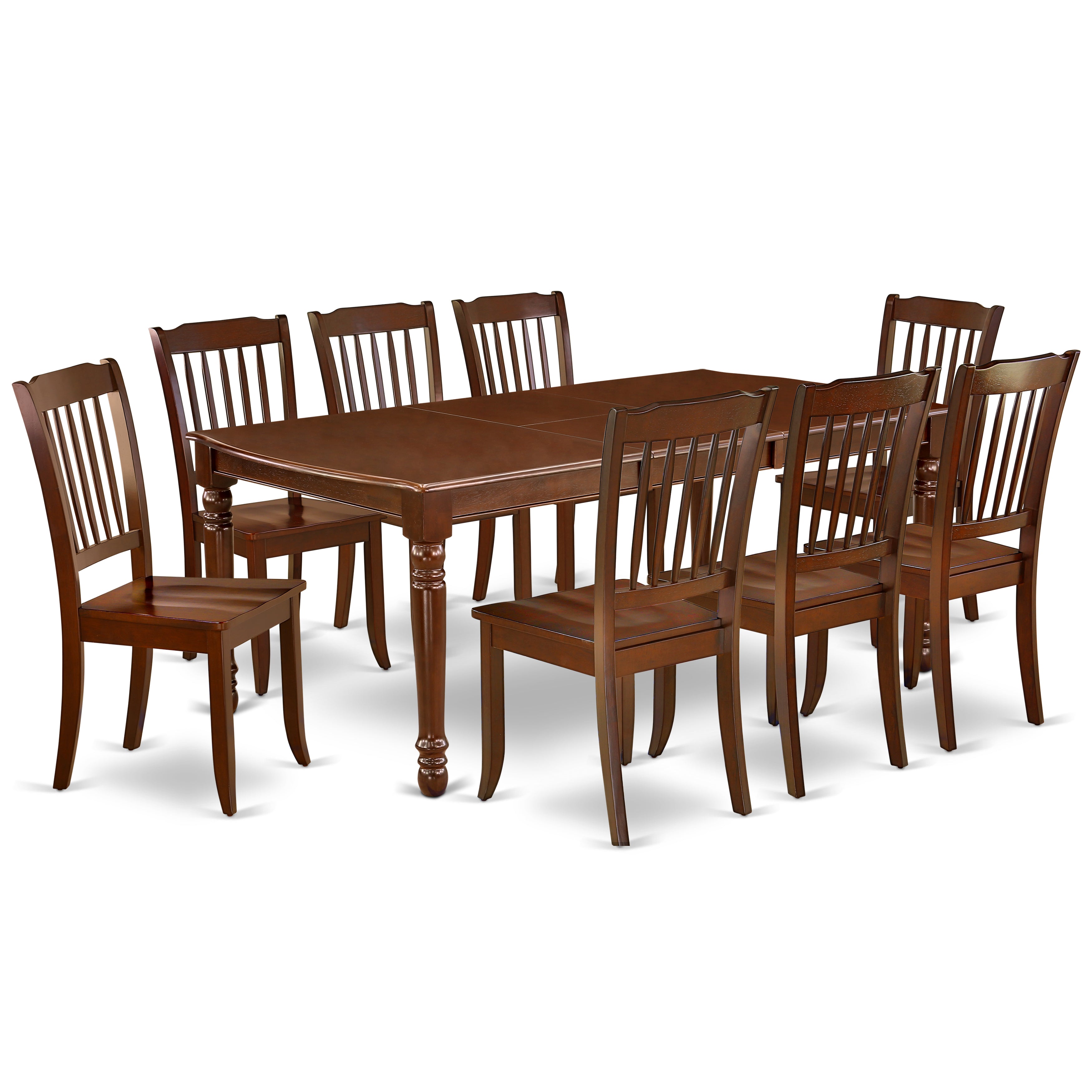 DODA9-MAH-W 9PC Rectangular 60/78 inch Table with 18 In Leaf and 8 vertical slatted Chairs