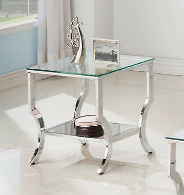 Coaster Modern Square End Table With Mirrored Shelf Chrome