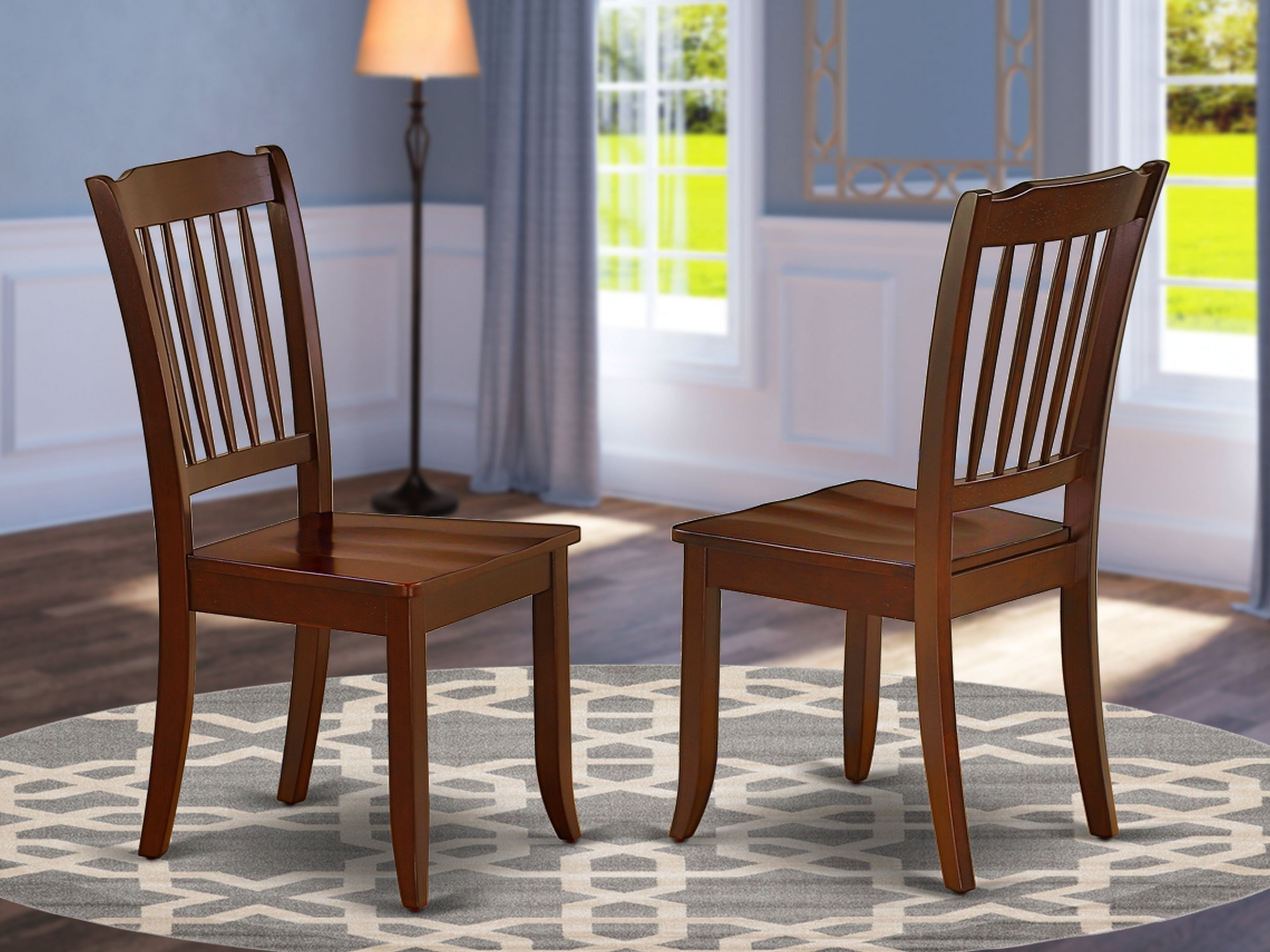 DAC-MAH-W Danbury vertical slatted back chairs in Mahogany finish