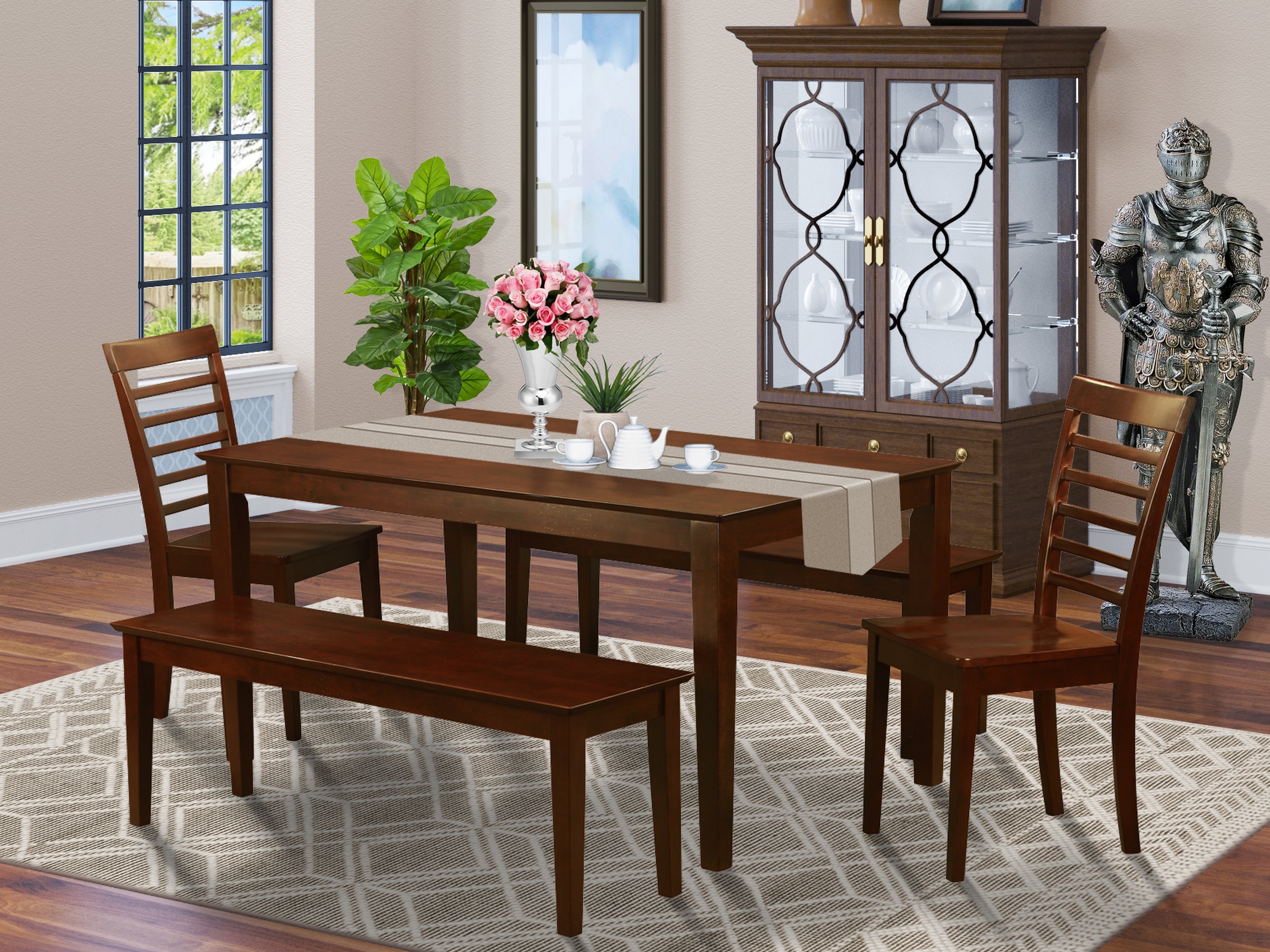 CAML5C-MAH-W 5 PC Dining room set-Kitchen Table and 2 Chairs and 2 Benches