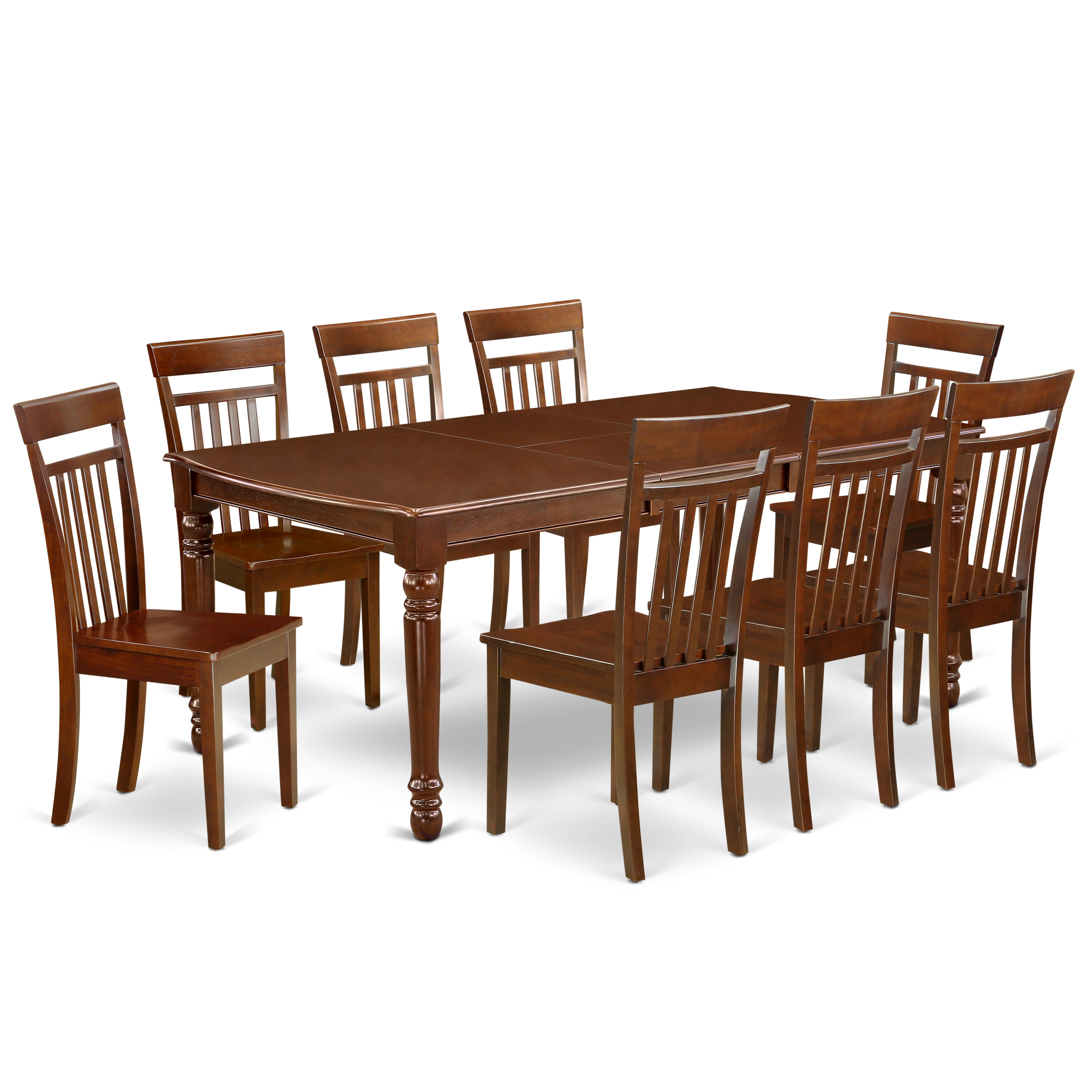 9Pc Mahogany 60/78" Dining Room Table With 18 In Leaf And 8 Wood Seat Chairs Set