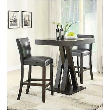 Contemporary Double X-Shaped Base Square Counter Dining Table Cappuccino 100523