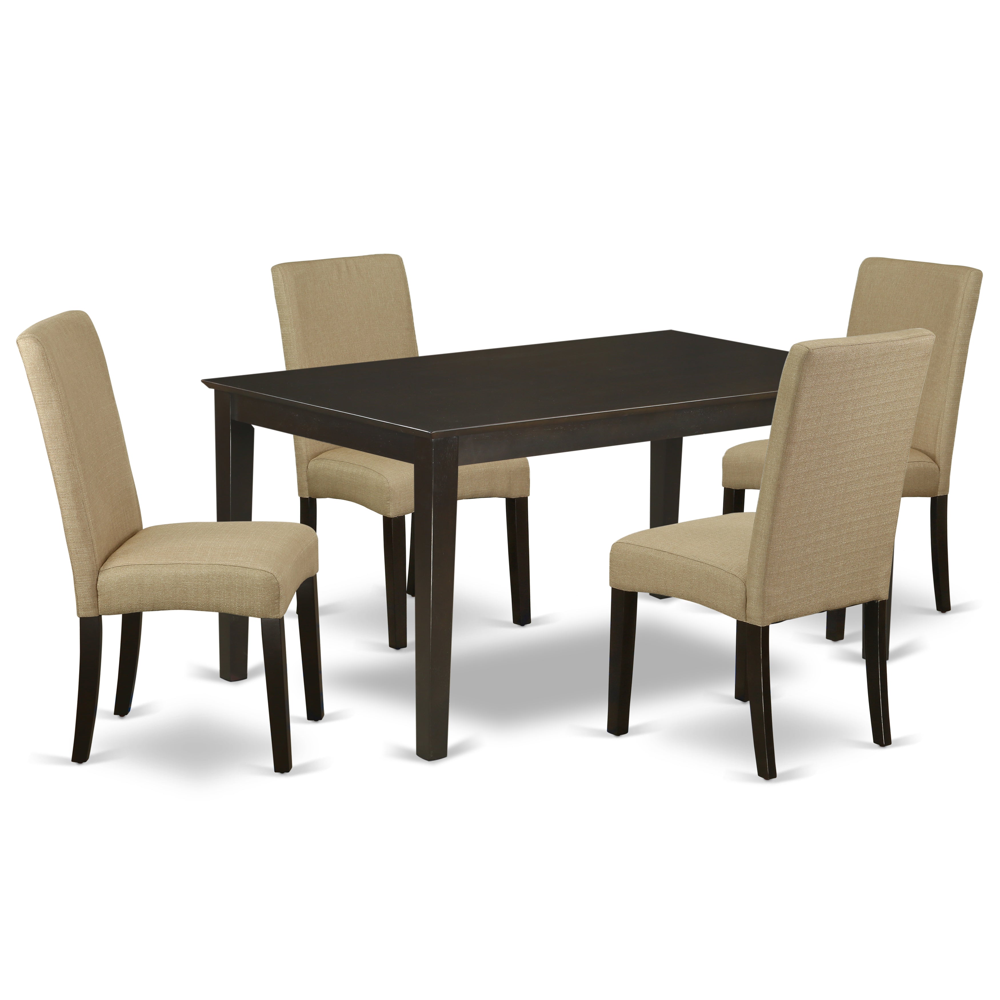 CADR5-CAP-03 5Pc Rectangle 60" Dining Room Table And 4 Parson Chair With Cappuccino Finish Leg And Linen Fabric- Brown Color