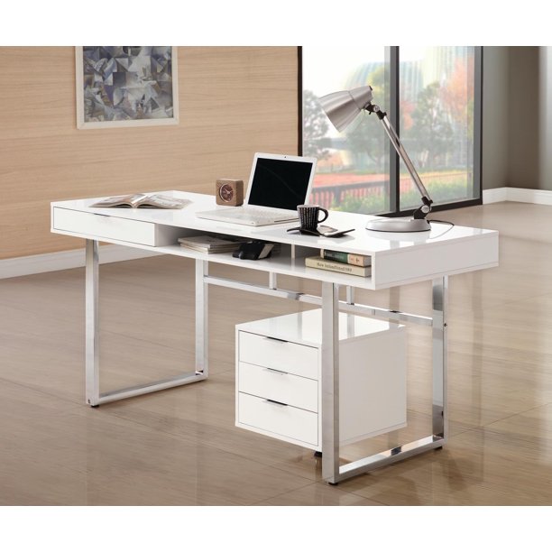 Coaster Company Whitman Contemporary Writing Desk in Glossy White Finish