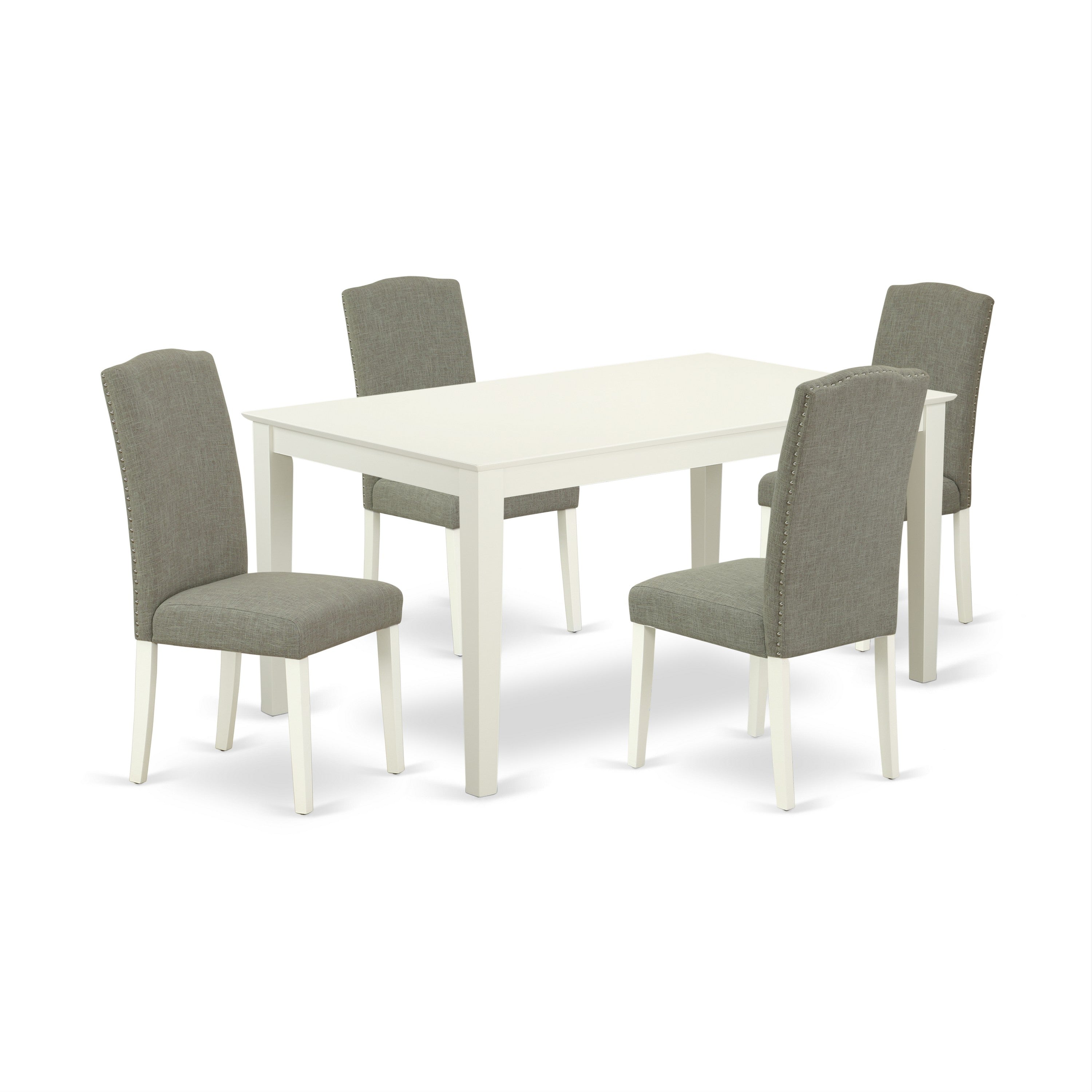 CAEN5-LWH-06 5Pc Rectangle 60" Dining Room Table And 4 Parson Chair With Linen White Leg And Linen Fabric Dark Shitake