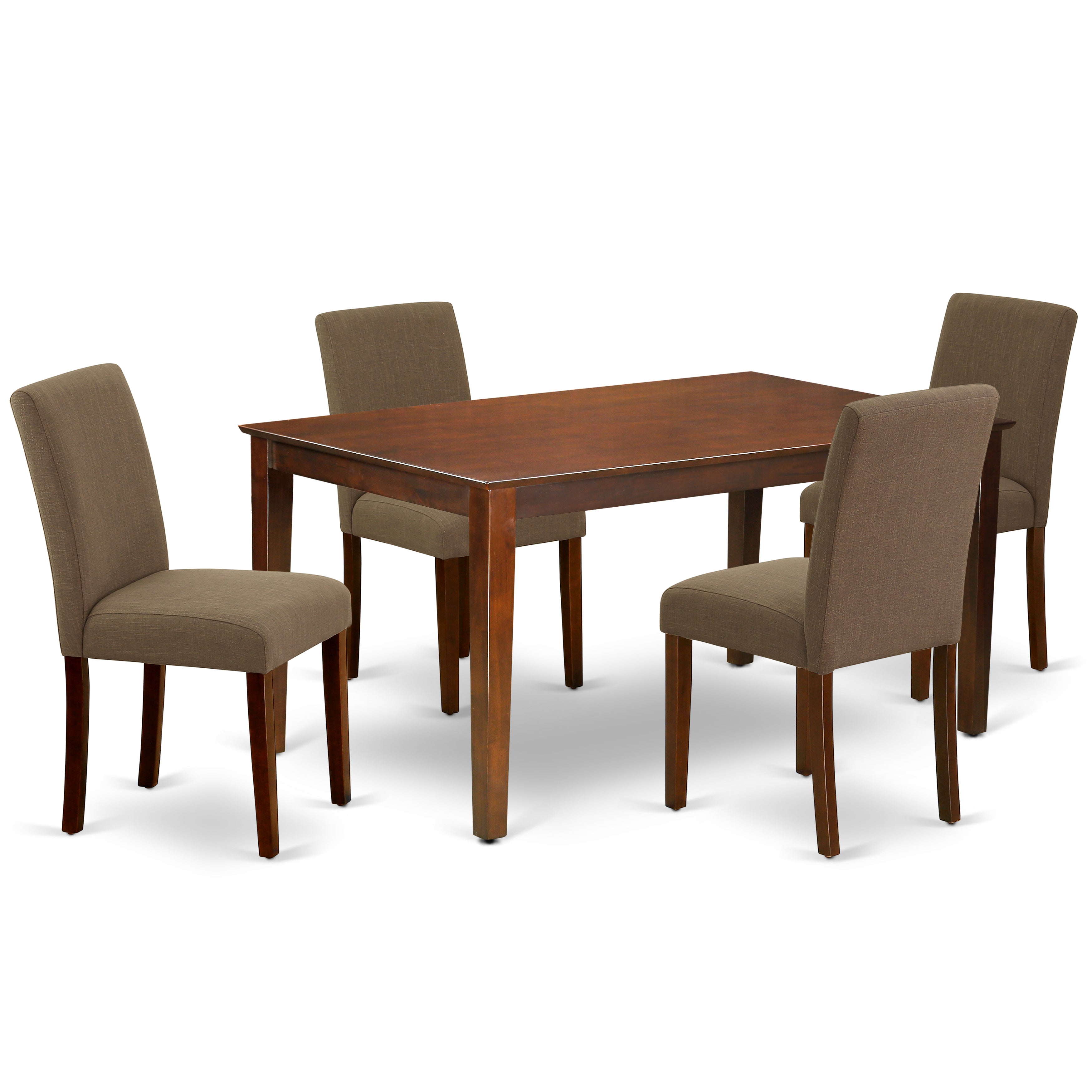 CAAB5-MAH-18 5Pc Rectangle 60" Dining Room Table And 4 Parson Chair With Mahogany Leg And Linen Fabric Coffee