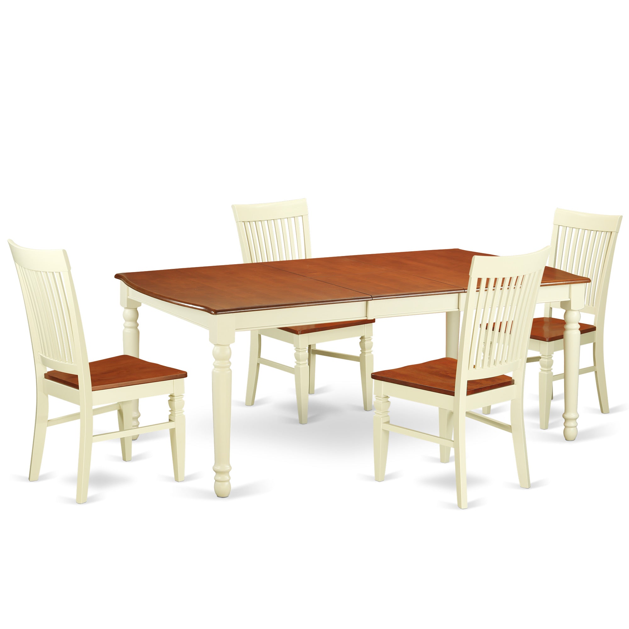 DOWE5-BMK-W 5 Pc Kitchen table set with a Kitchen Table and 4 Wood Seat Dining Chairs in Buttermilk and Cherry