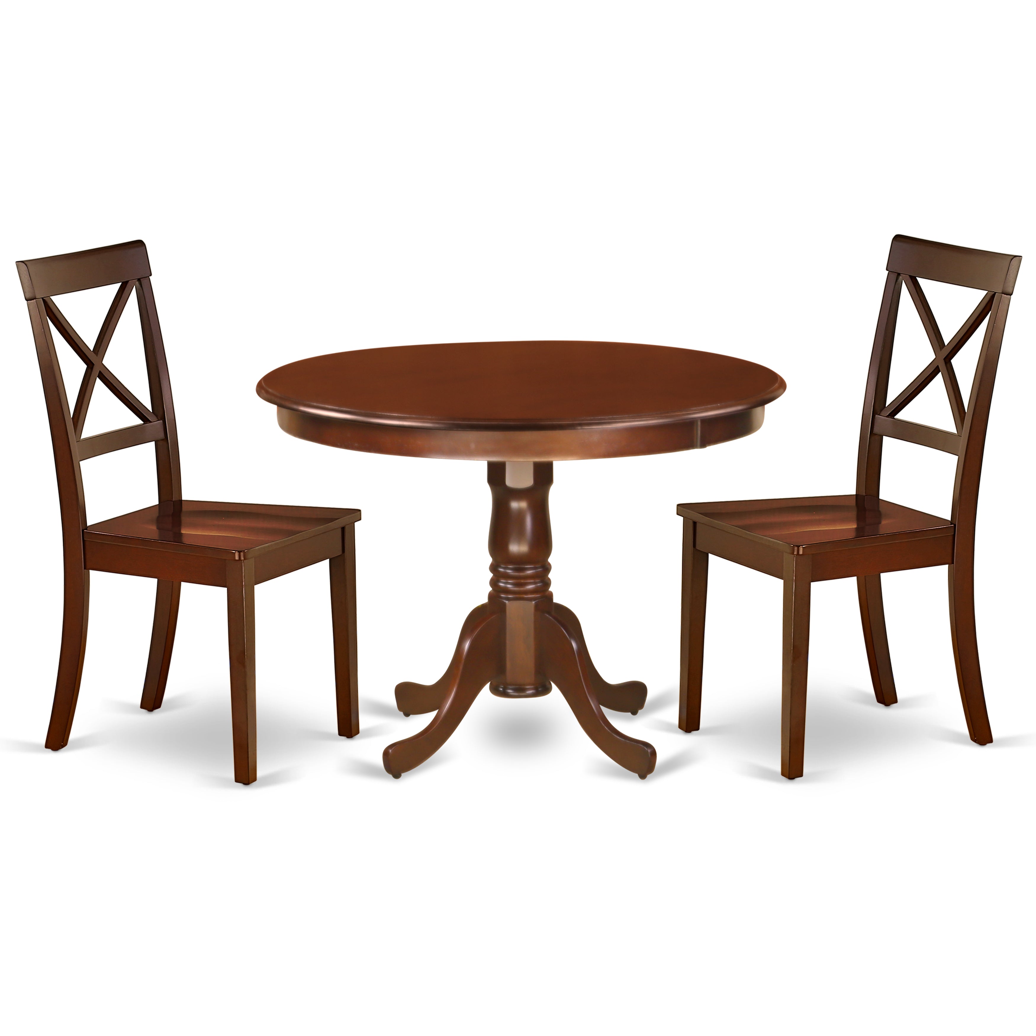 HLBO3-MAH-W 3Pc Rounded 42" Kitchen Table And A Pair Of Wood Seat Chairs