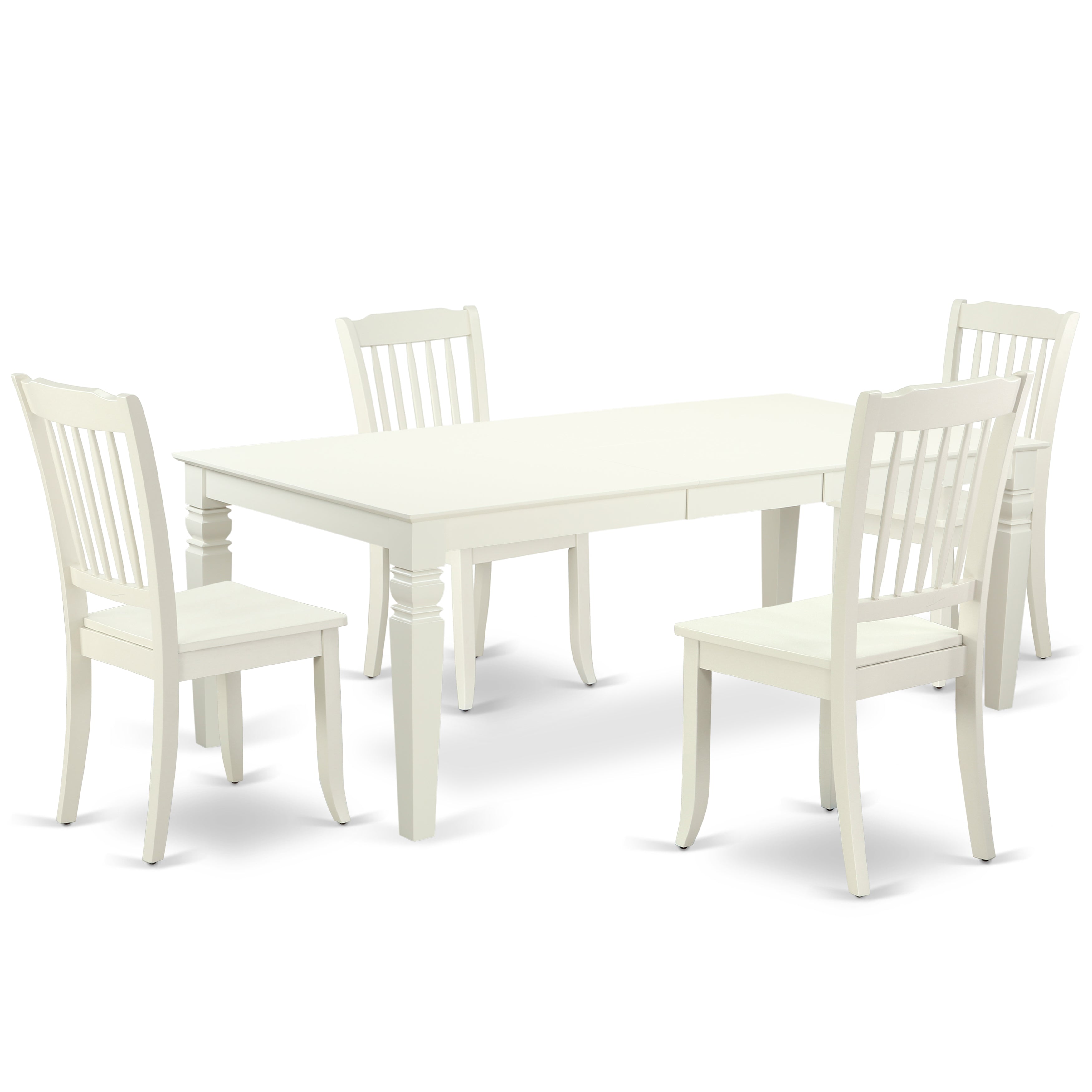 LGDA5-LWH-W 5PC Rectangular 66/84 inch Table with 18 In Leaf and 4 vertical slatted Chairs