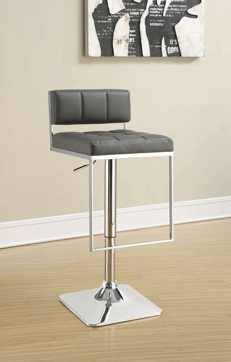Contemporary Adjustable Bar Stool With Leatherette Seat Chrome And Grey 100195