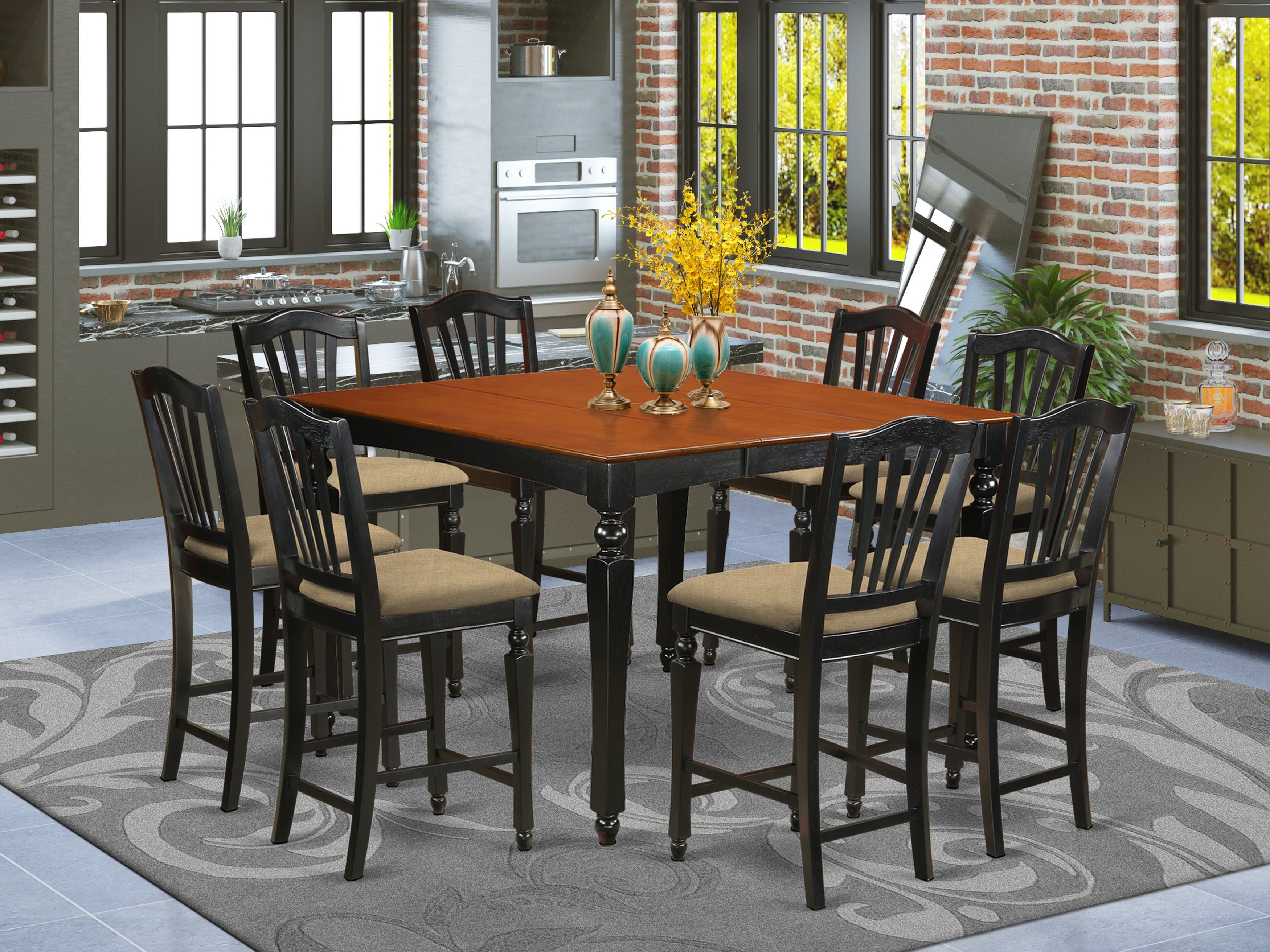 CHEL9-BLK-C 9 PC counter height set- Square pub Table and 8 Kitchen counter Chairs