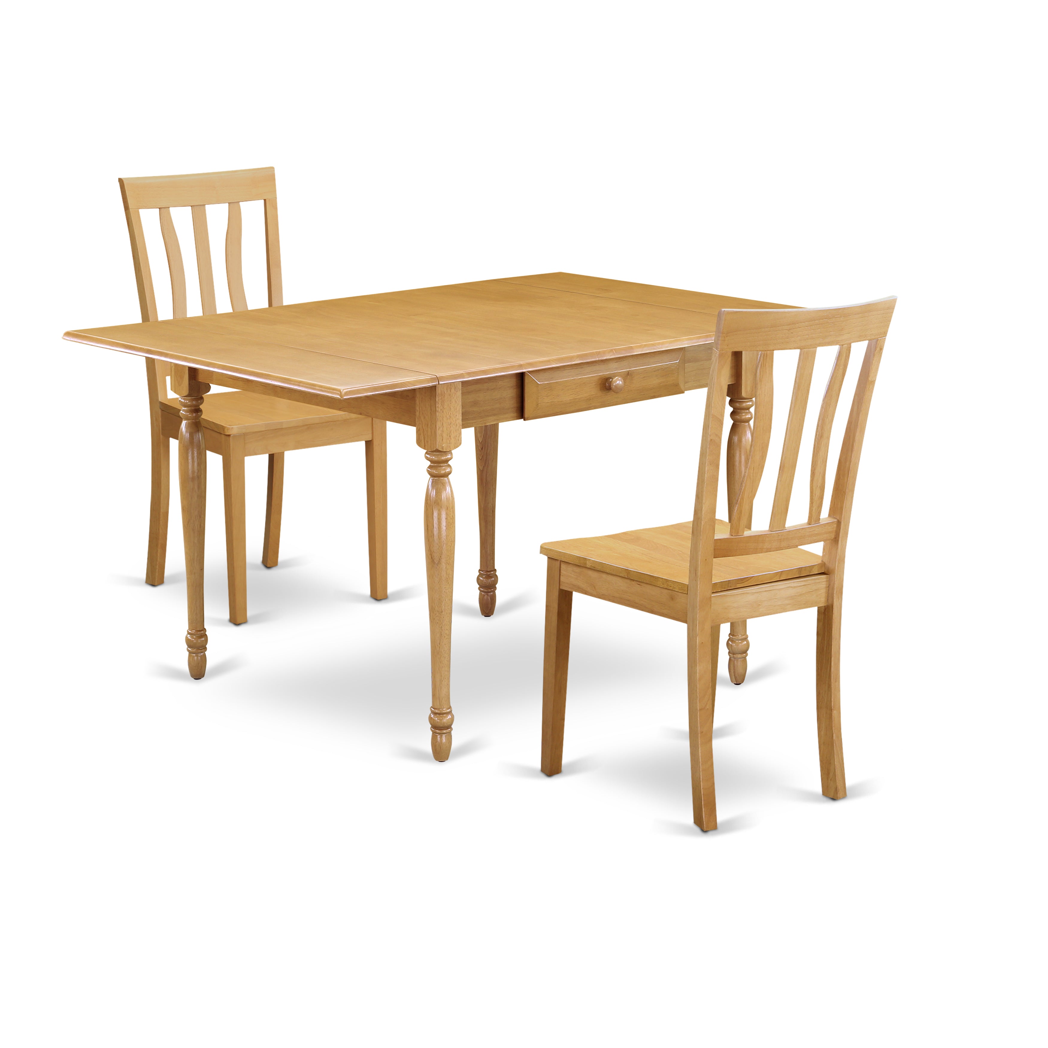 East West Furniture MZAN3-OAK-W 3Pc Dinette Sets for Small Spaces Contains a Wood Table and 2 Dining Chairs with Solid Wood Seat, Drop Leaf Table with Slat Back Chairs, Oak Finish