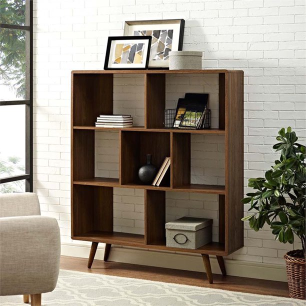 Modway Transmit 7 Cubby Bookcase in Walnut