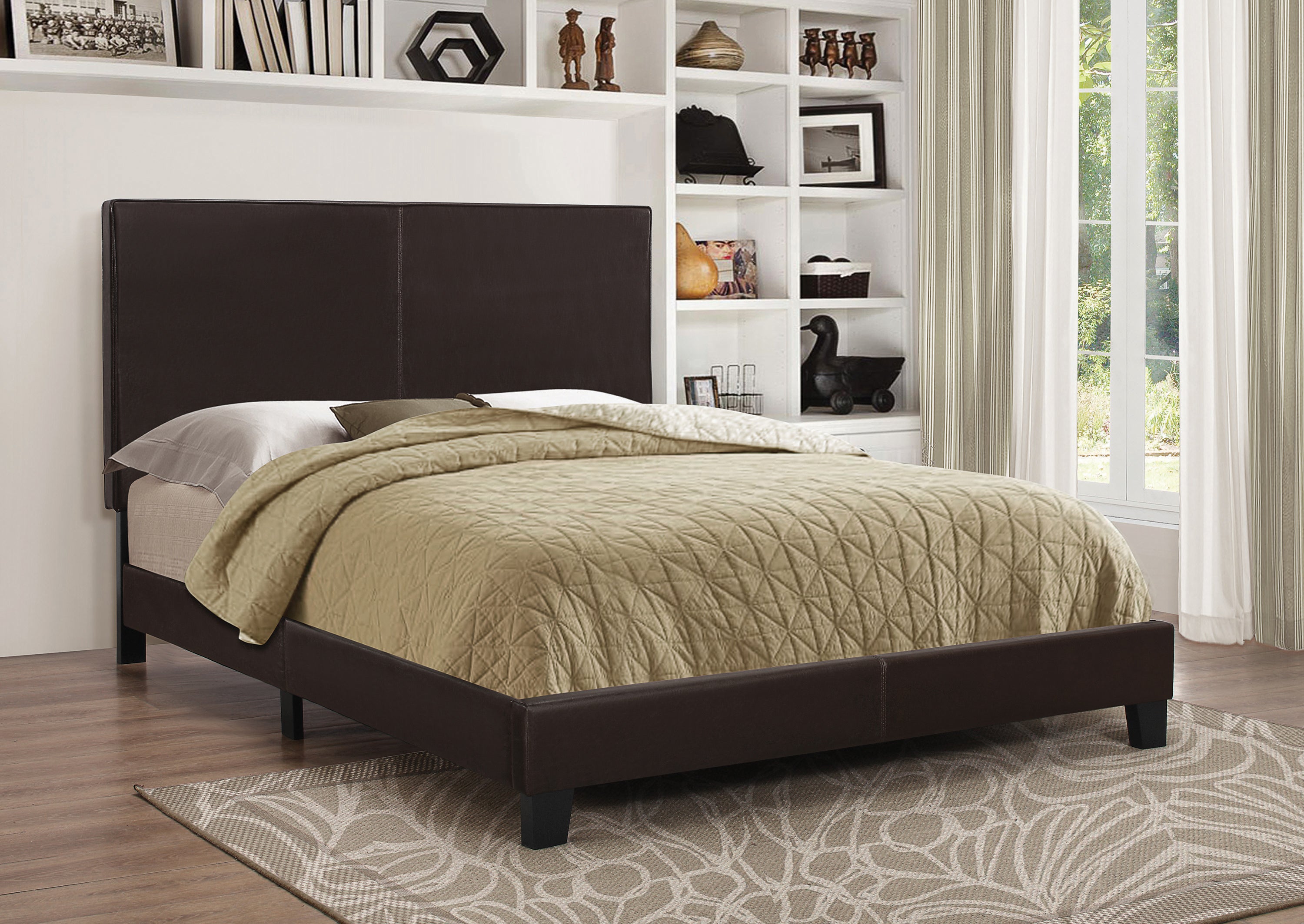 Muave Twin Upholstered Platform Bed Dark Brown