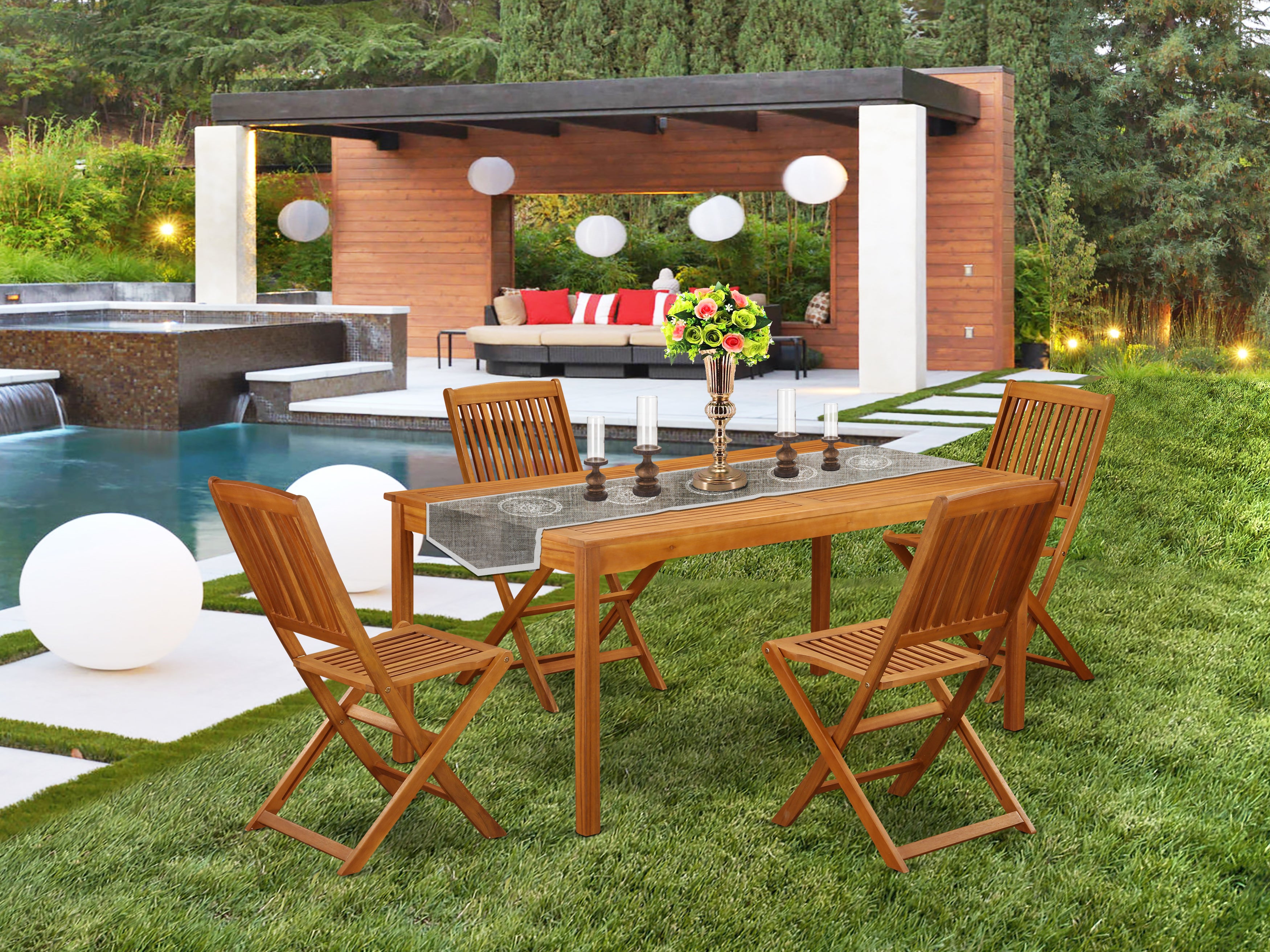 CMCM5CWNA This 5 Pc Acacia Outdoor-Furniture patio Sets provides you one Outdoor-Furniture table and 4 chairs