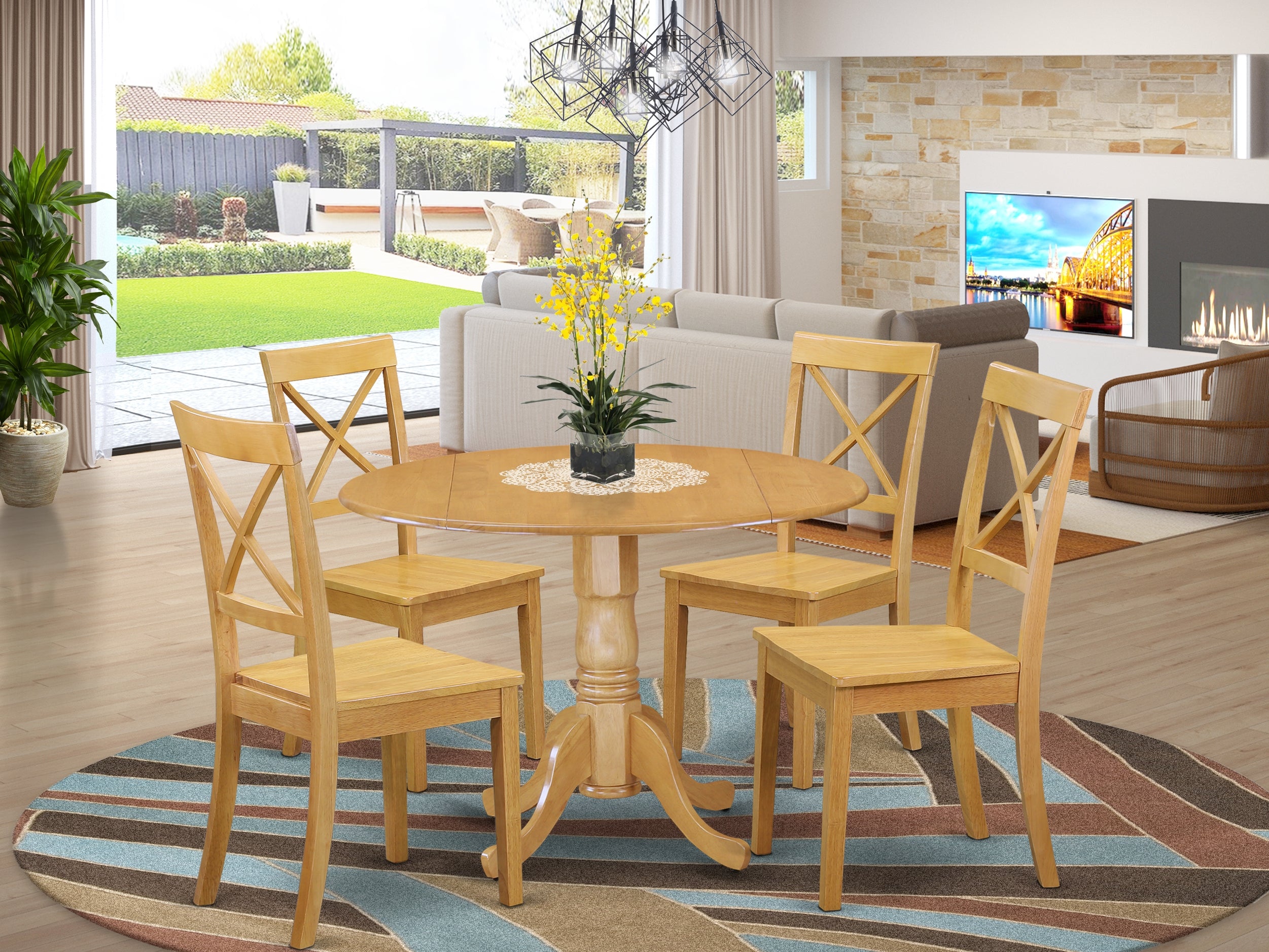 DLBO5-OAK-W 5 PC Dublin kitchen table set-Dining table and 4 wood seat kitchen chairs in Oak