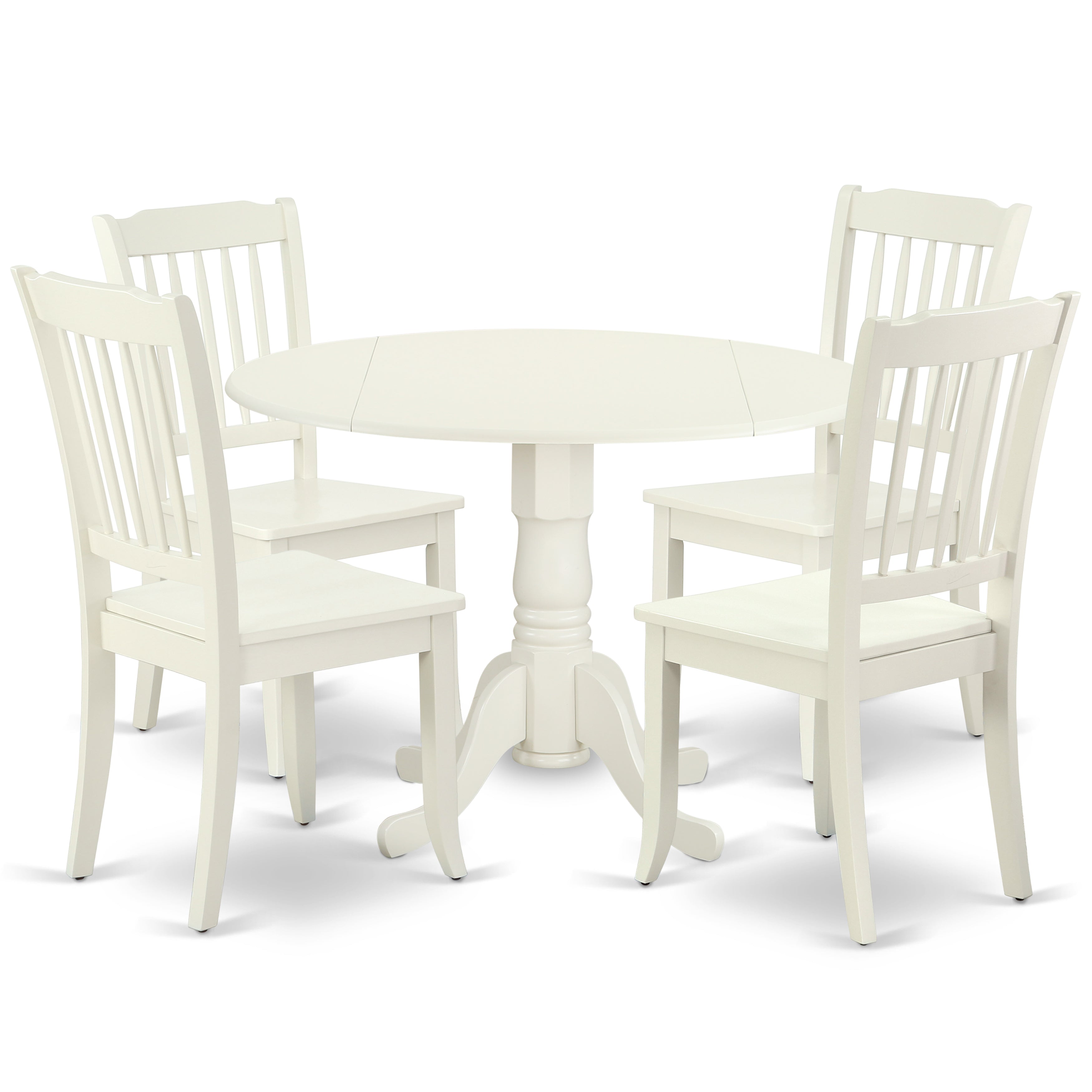 DLDA5-LWH-W 5PC Round 42 inch Table with Two 9-Inch Drop Leaves and 4 vertical slatted Chairs