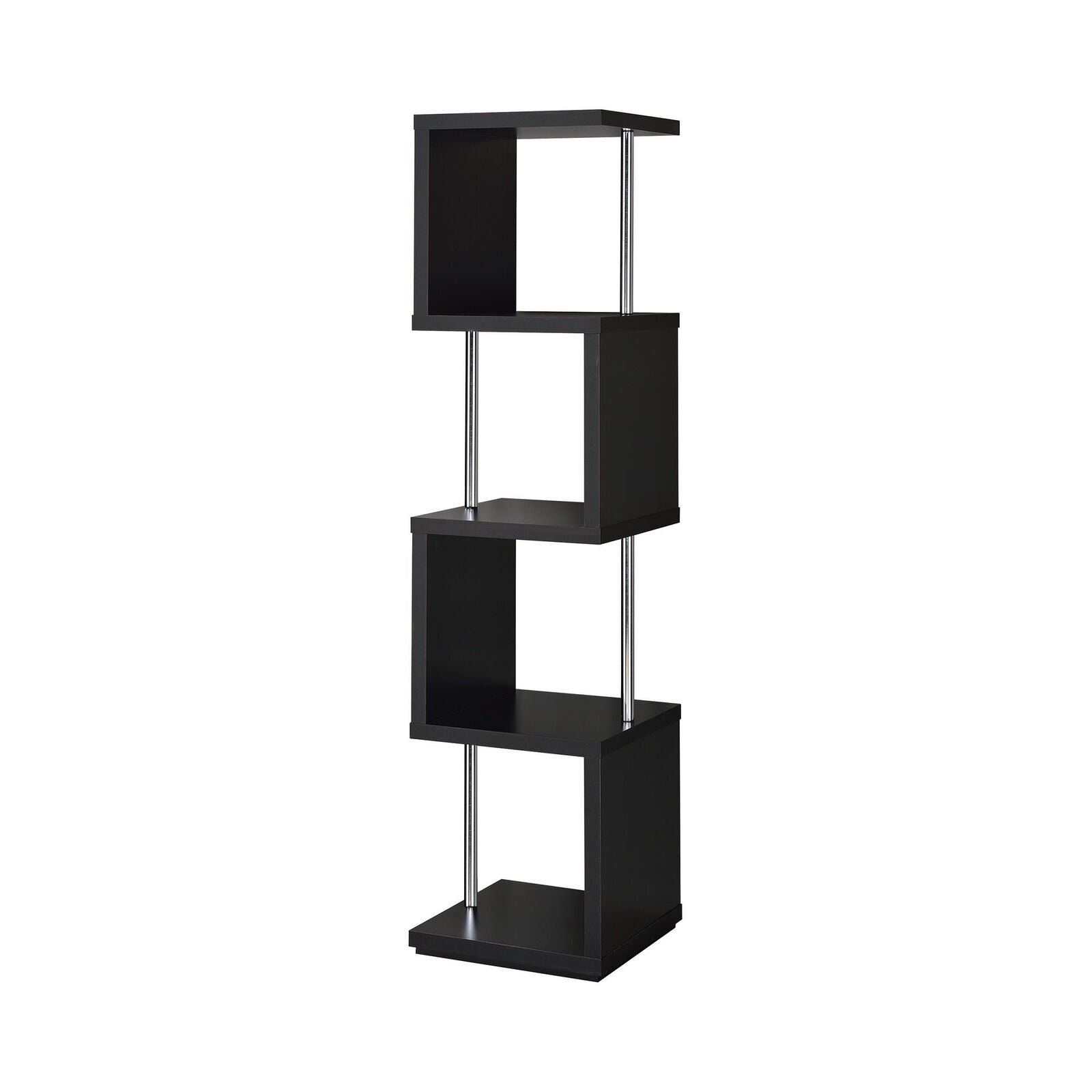 Geometric 4- Shelf Asymmetrical Bookcase Black And Chrome