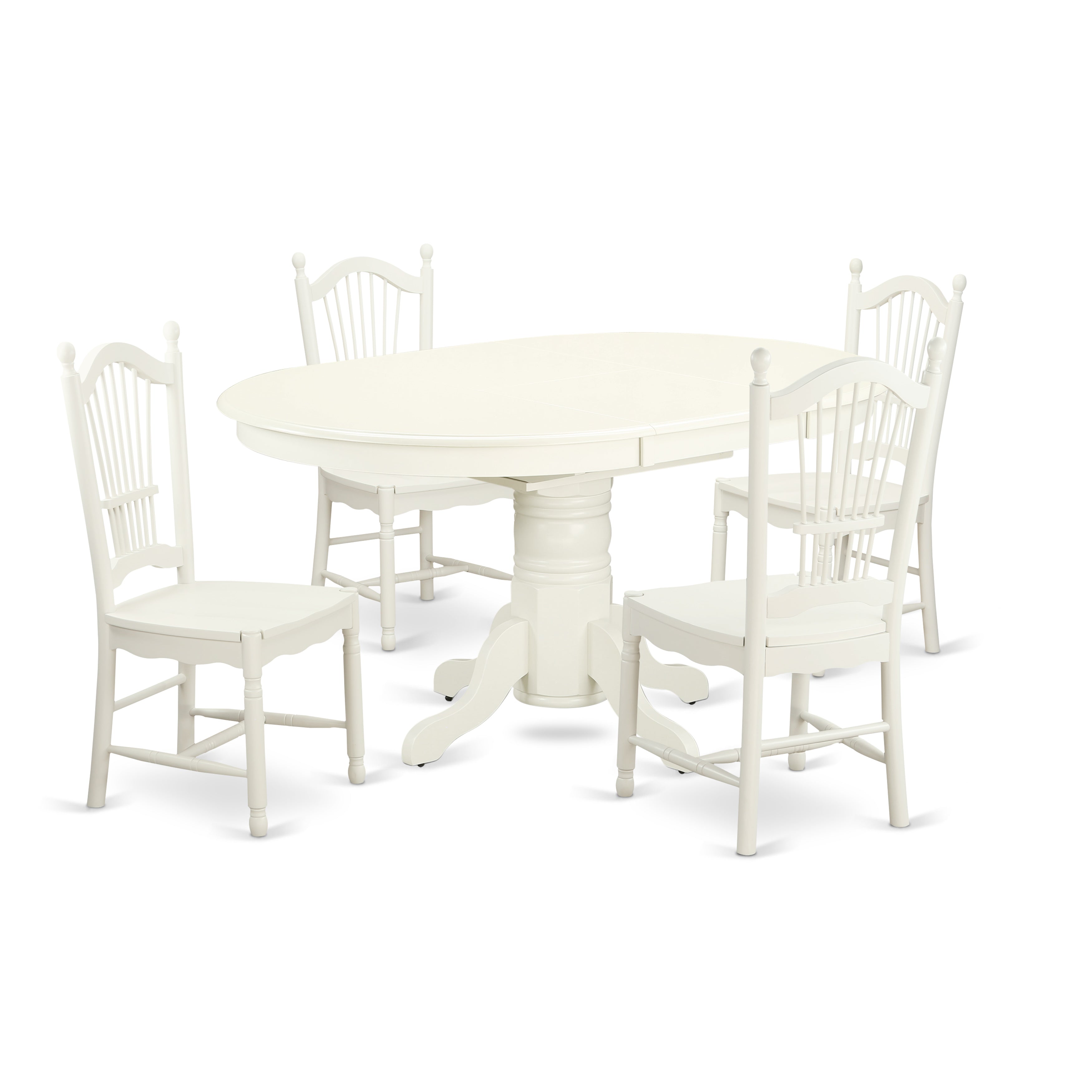 AVDO5-LWH-W 5 Pc Dining set with a Kitchen Table and 4 Wood Seat Kitchen Chairs in Linen White