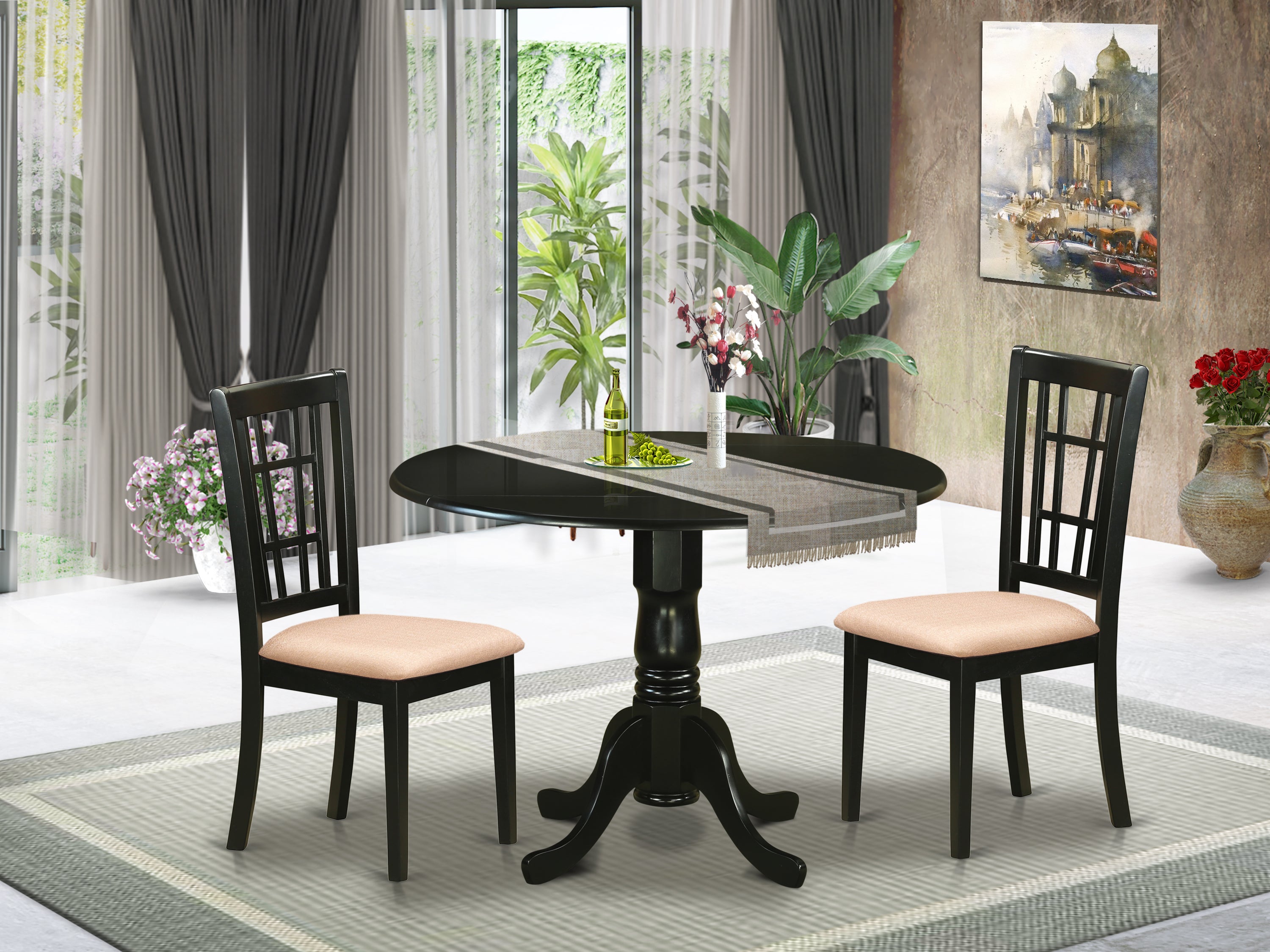 DLNI3-BLK-C 3 PcTable set for 2-Dinette Table and 2 dinette Chairs