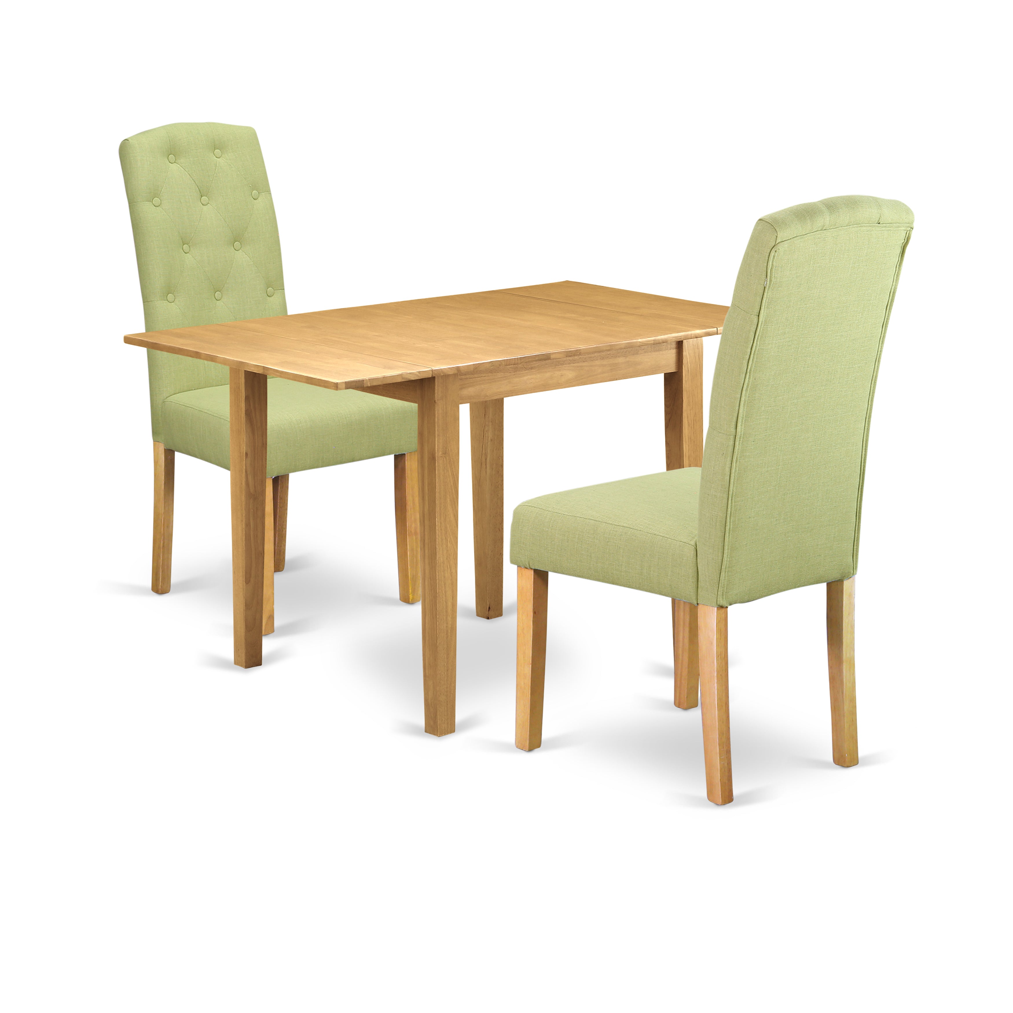 East West Furniture NDCE3-OAK-07 Dining Table Set 3 Pc - 2 Dining Chairs and a Breakfast Table - Oak Finish Solid wood - Lime Green Color Linen Fabric