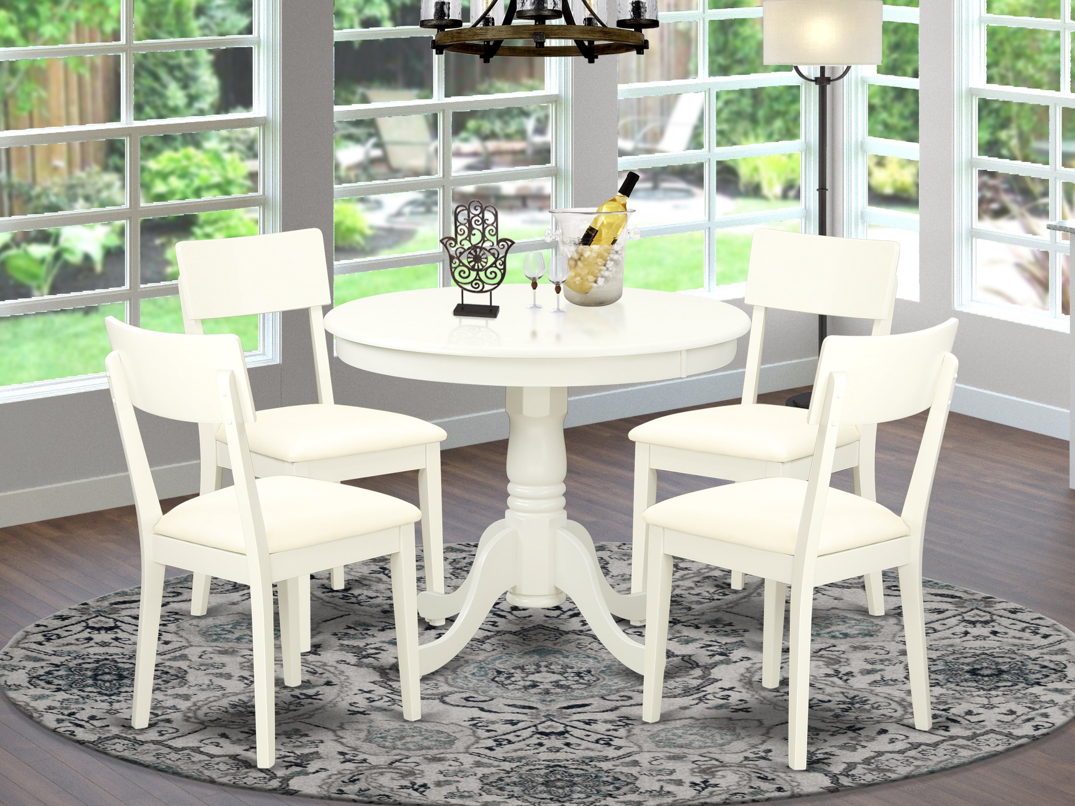 ANAD5-LWH-LC 5 Pc Kitchen table set with a Dining Table and 4 Wood Seat Kitchen Chairs in Linen White