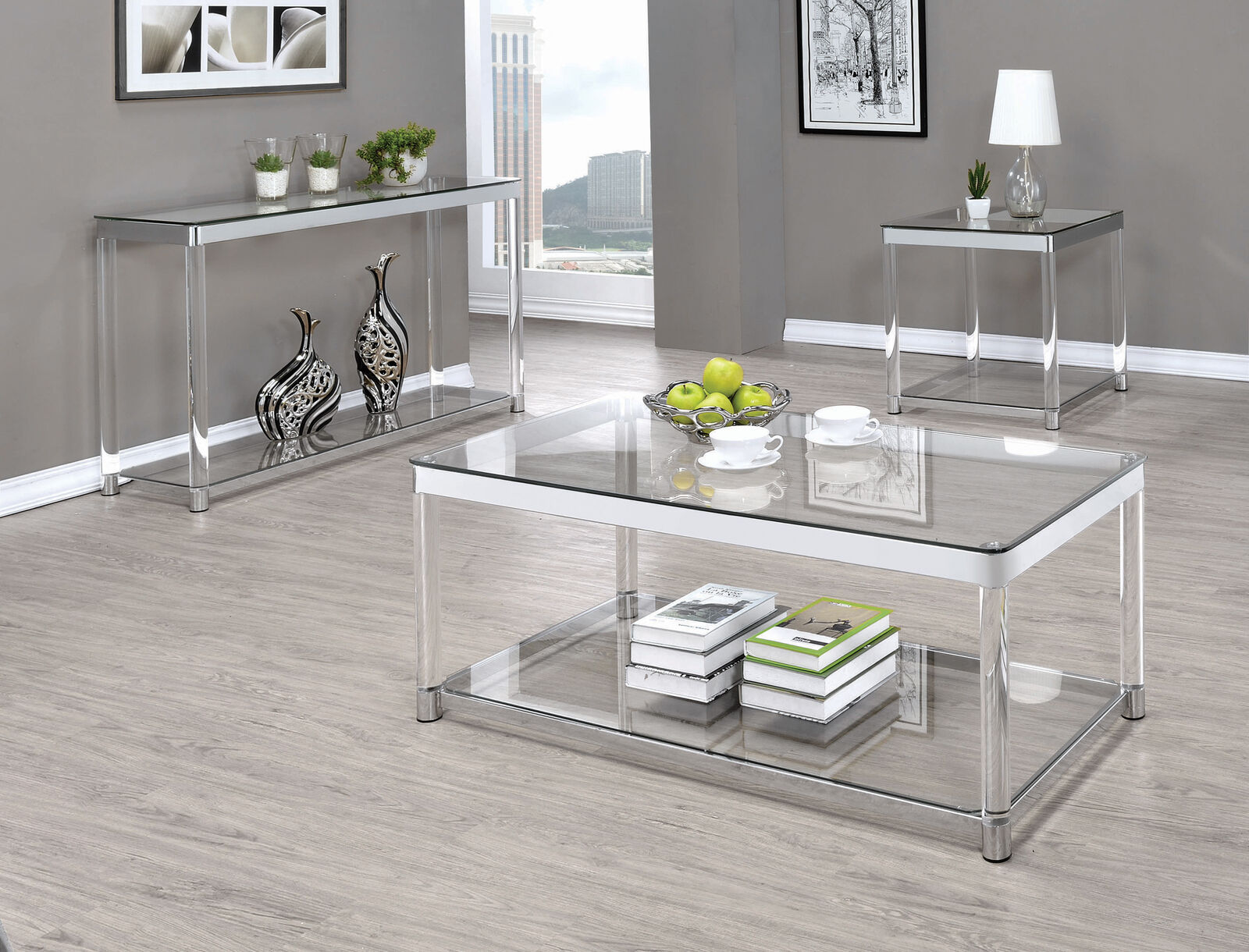 Contemporary Claude Coffee Table With Lower Shelf Chrome And Clear 720748