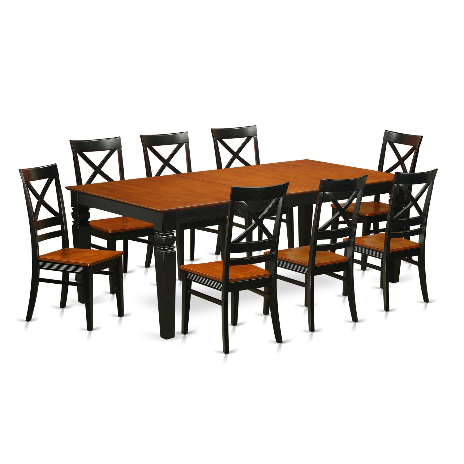 LGQU9-BCH-W 9 PcKitchen Table set with a Dining Table and 8 Kitchen Chairs in Black and Cherry