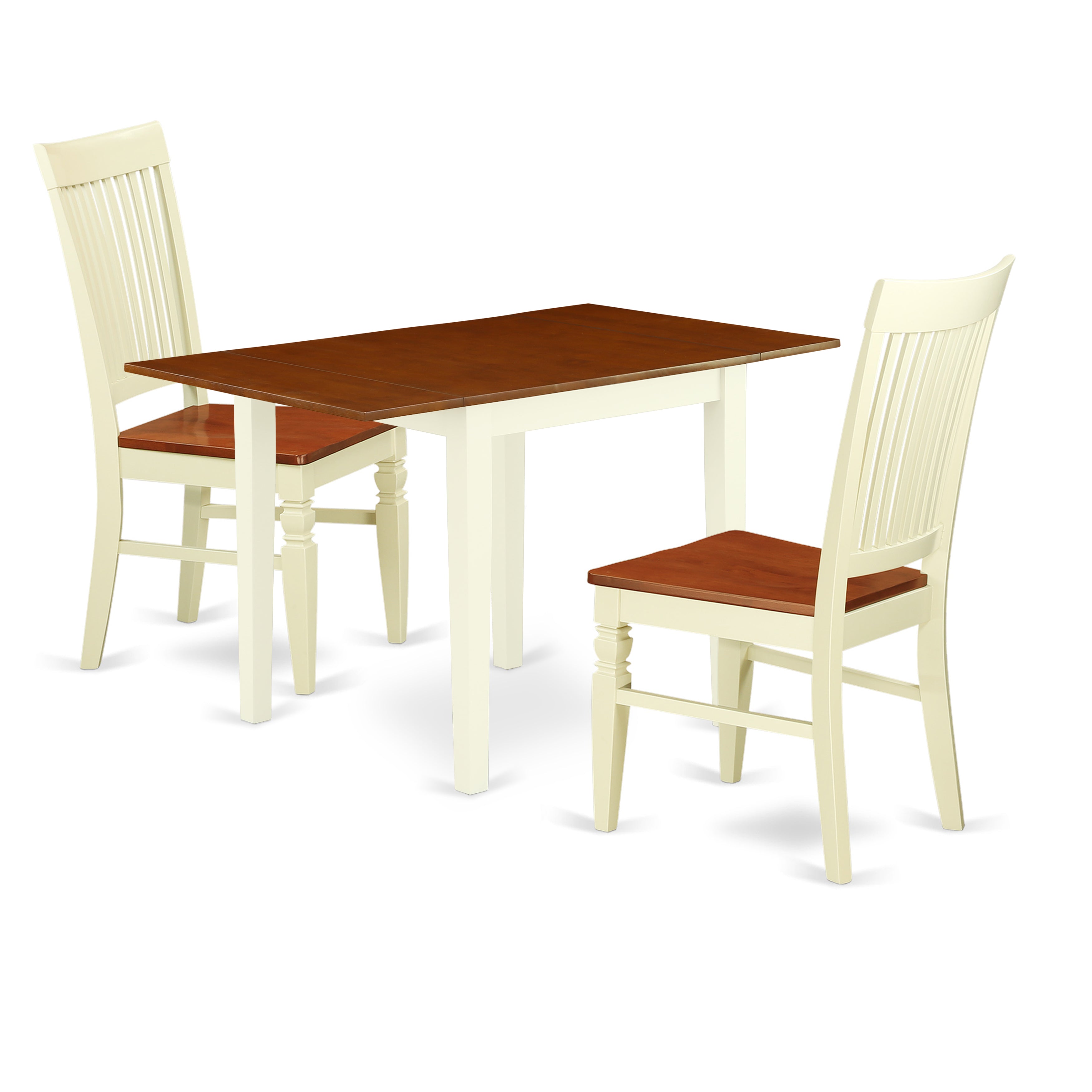 East West Furniture NDNI3-WHI-W 3Pc Dinette Set Consists of a Small Table and 2 Dinette Chairs with Solid Wood Seat and Panel Back, Buttermilk and Cherry Finish