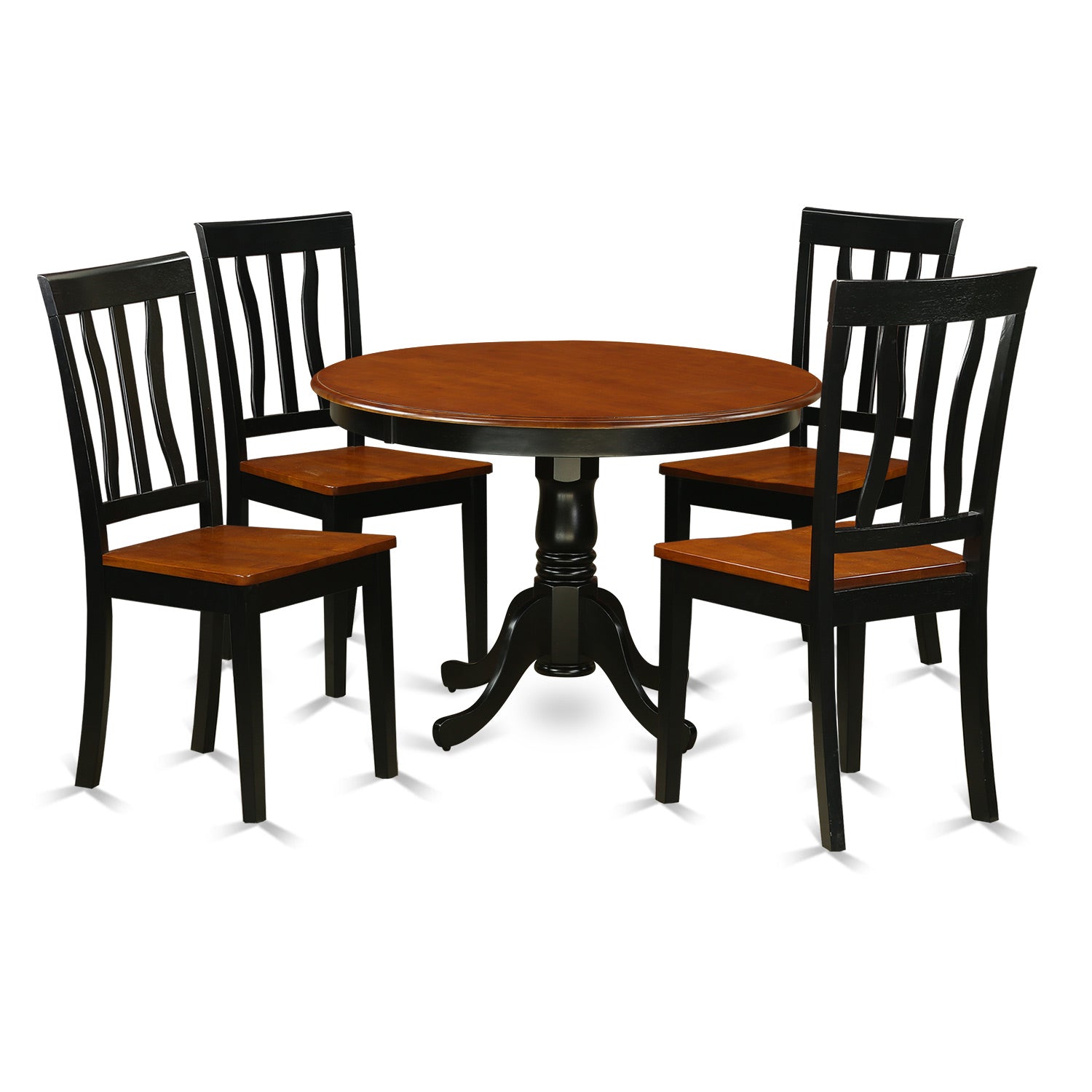 HLAN5-BCH-W 5 Pc set with a Round Dinette Table and 4 Wood Dinette Chairs in Black and Cherry