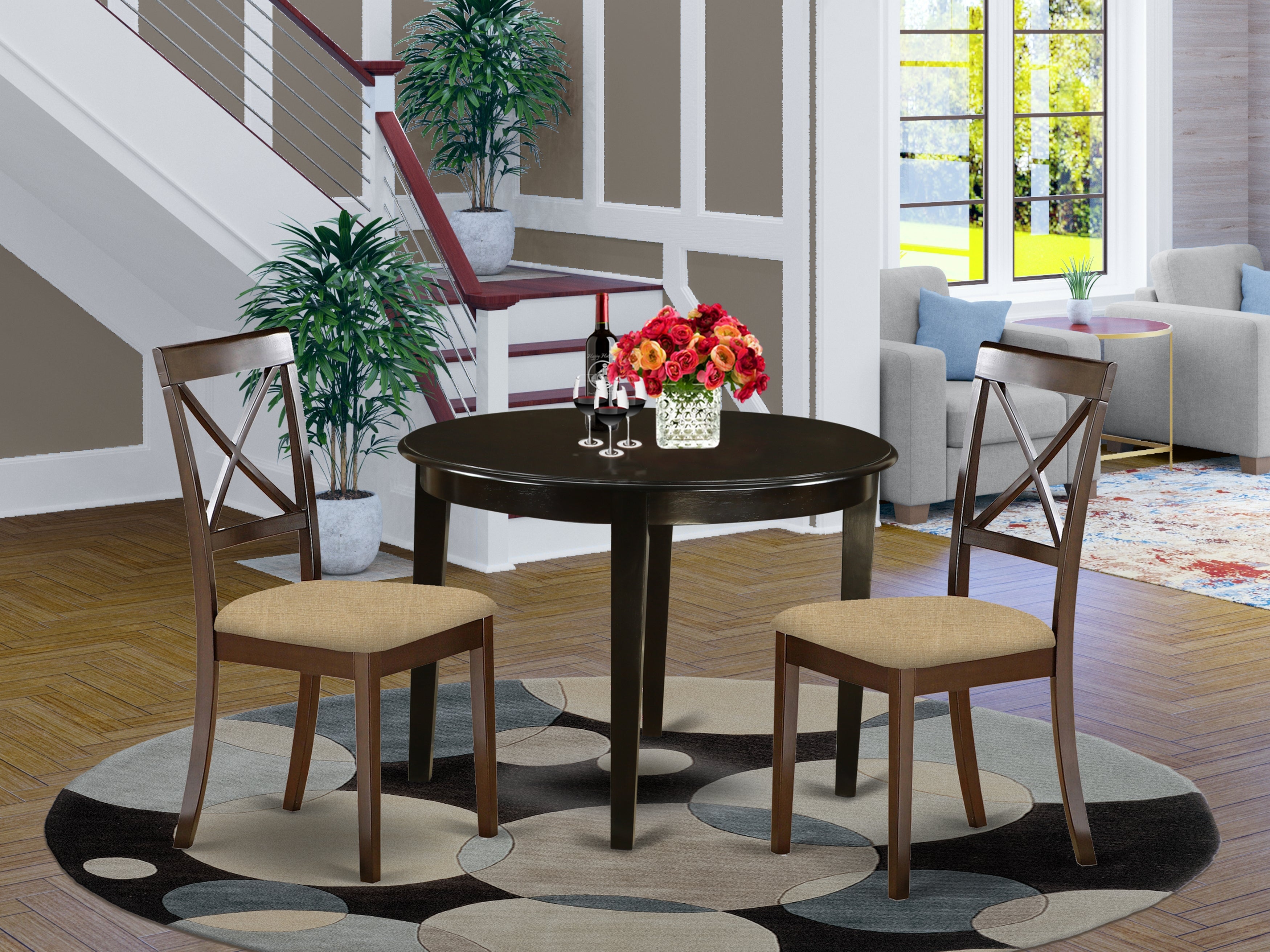 BOST3-CAP-C 3 PC small Kitchen Table set-round Table and 2 Dining Chairs