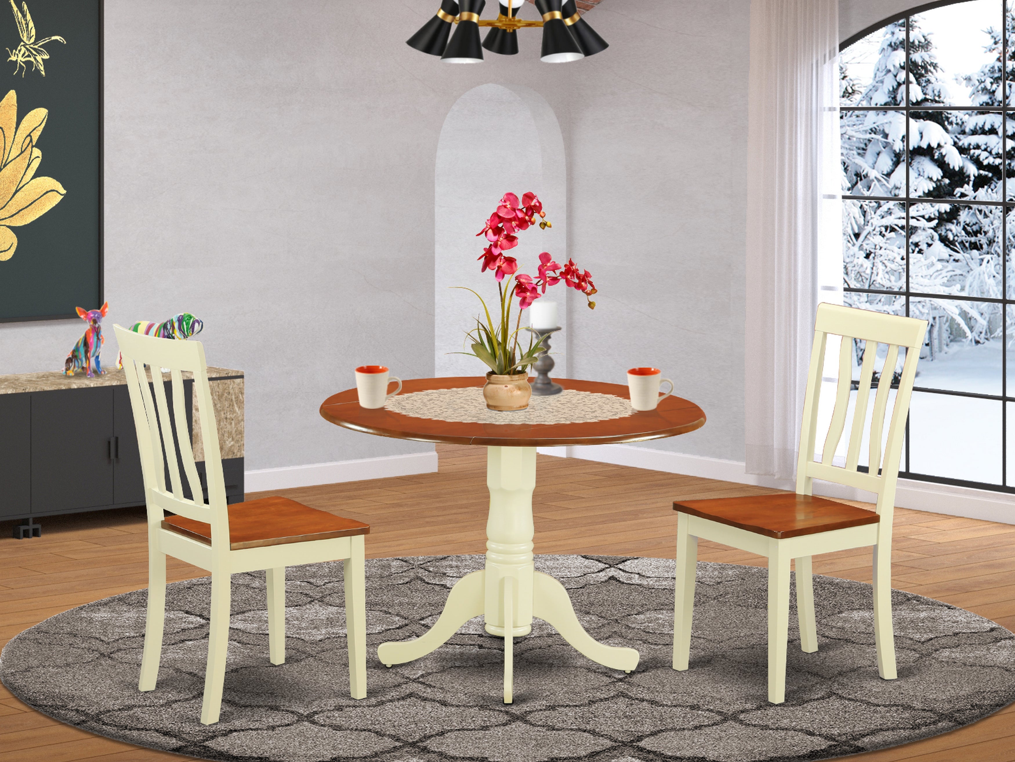 DLAN3-BMK-W Dining set - 3 Pcs with 2 Wood Chairs in Buttermilk