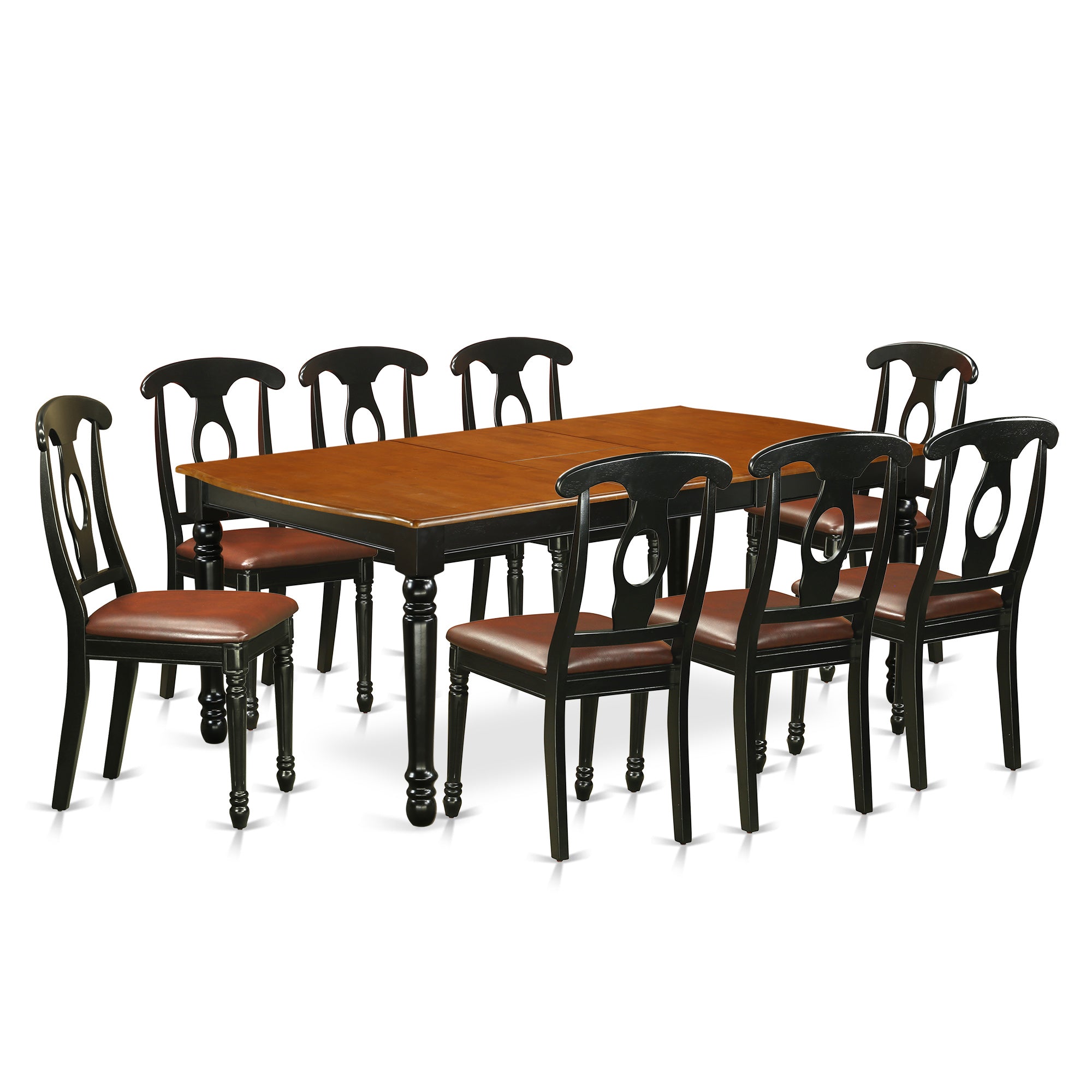 DOKE9-BCH-LC 9 PC kitchen tables and chair set with one Dover dining table and 8 kitchen chairs in a Black and Cherry Finish