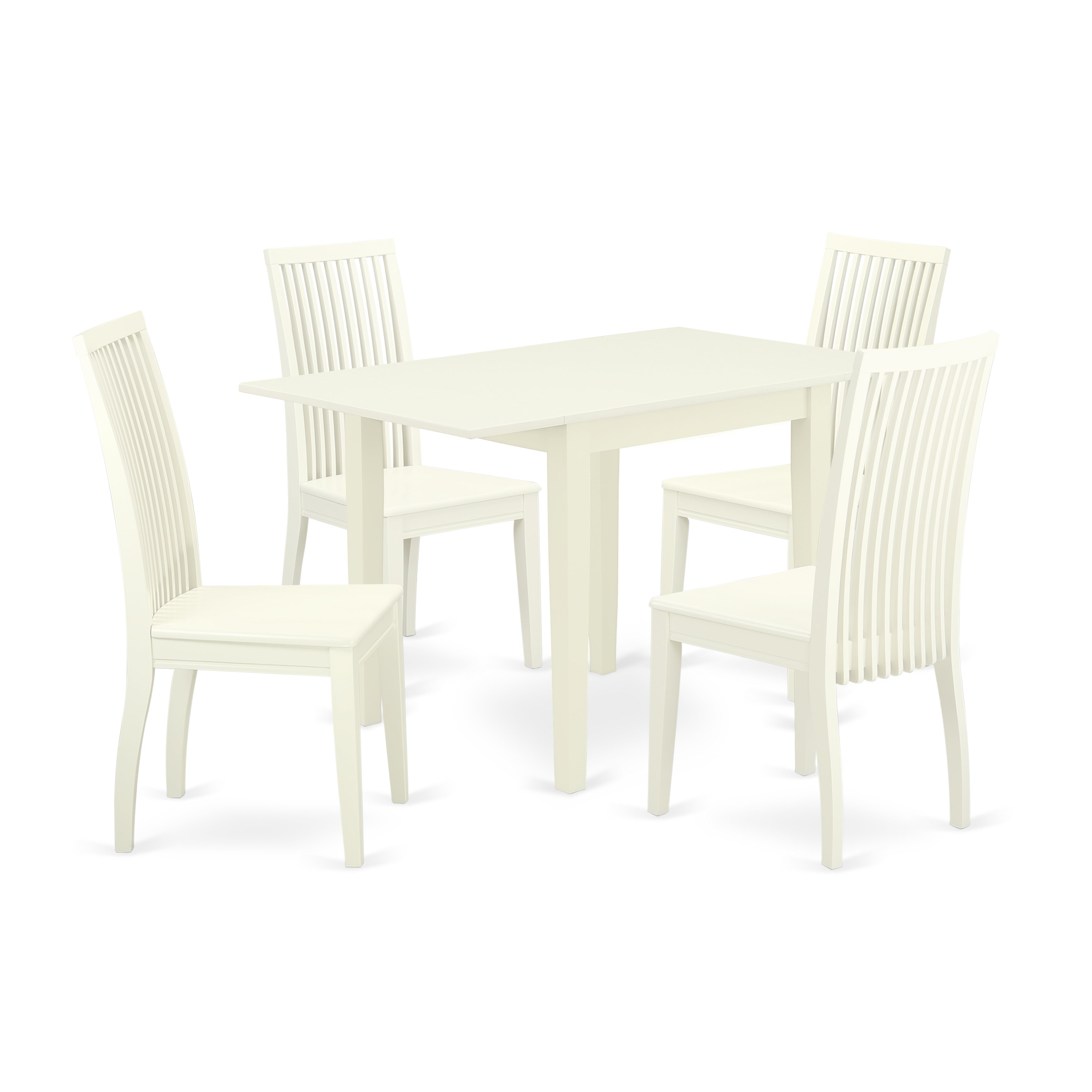 East West Furniture NDIP5-LWH-W 5Pc Dining Set Includes a Rectangular Table and 4 Dining Room Chairs with Asian Hardwood Seat and Slat Back, Linen White Finish