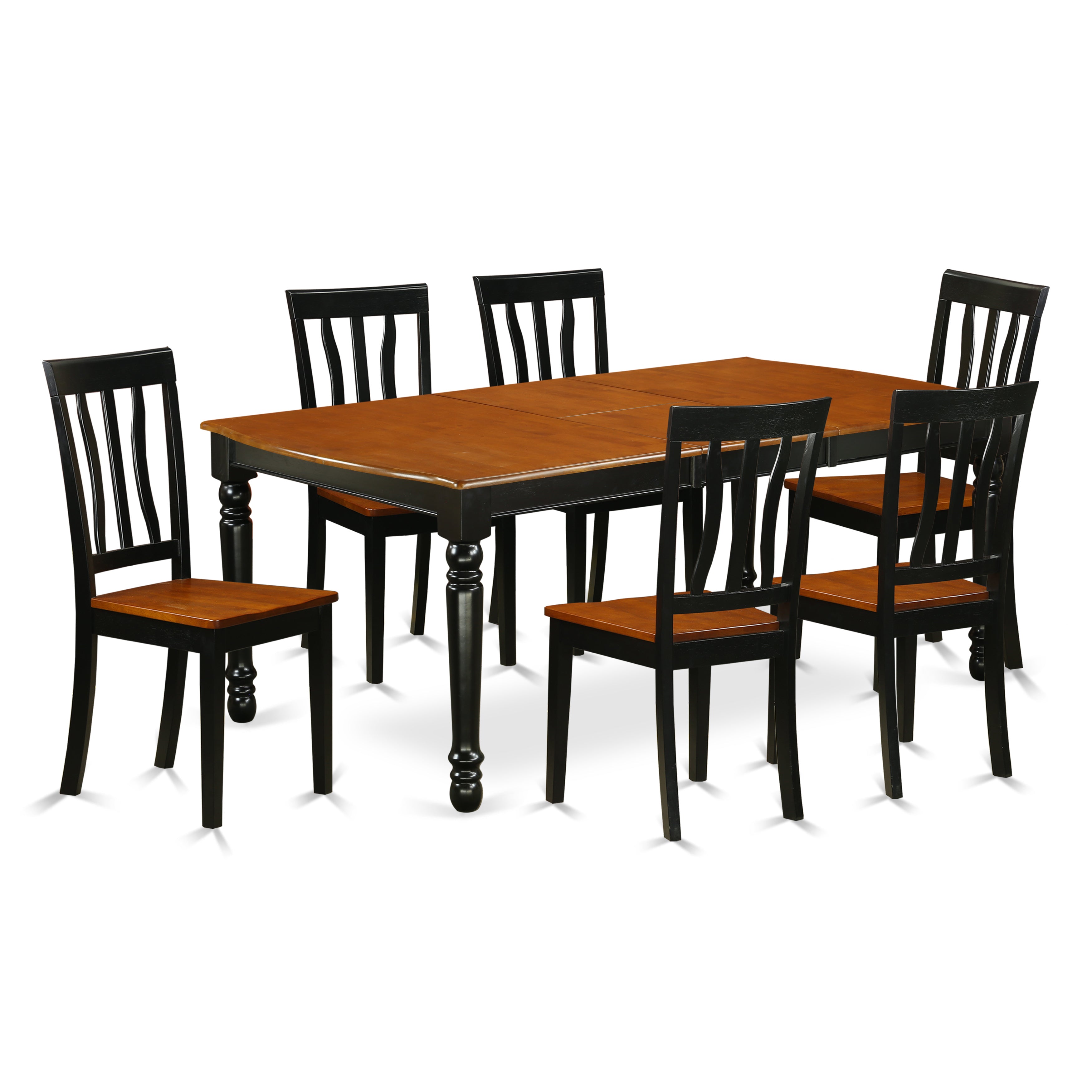 DOAN7-BCH-W 7-Piece table and chair set with one Dover dining room table and 6 dining room chairs in a Black and Cherry Finish