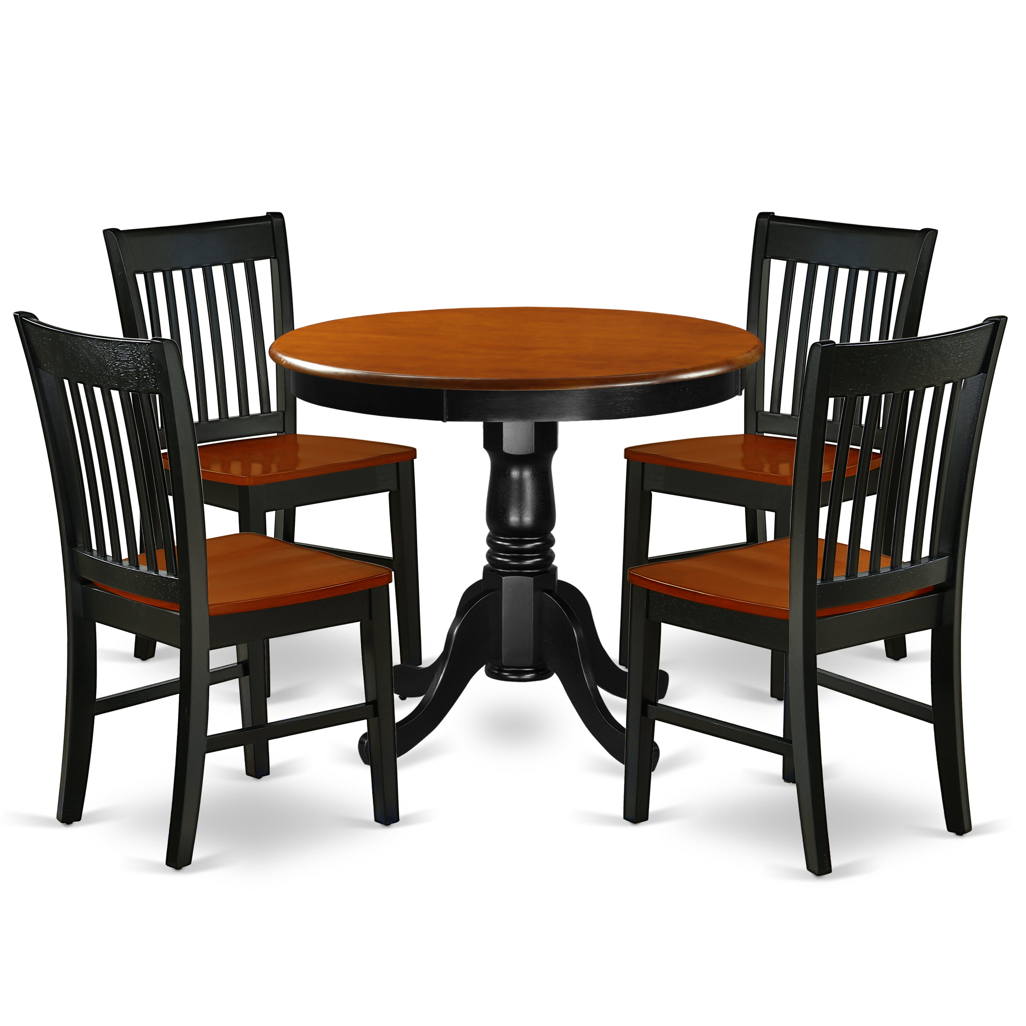 ANNO5-BCH-W 3Pc Round 36" Dinner Table And Two Wood Seat Dining Chairs