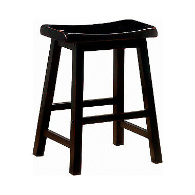 Antique Black Saddle Seat Wooden Counter Height Stools Black (Set Of 2)