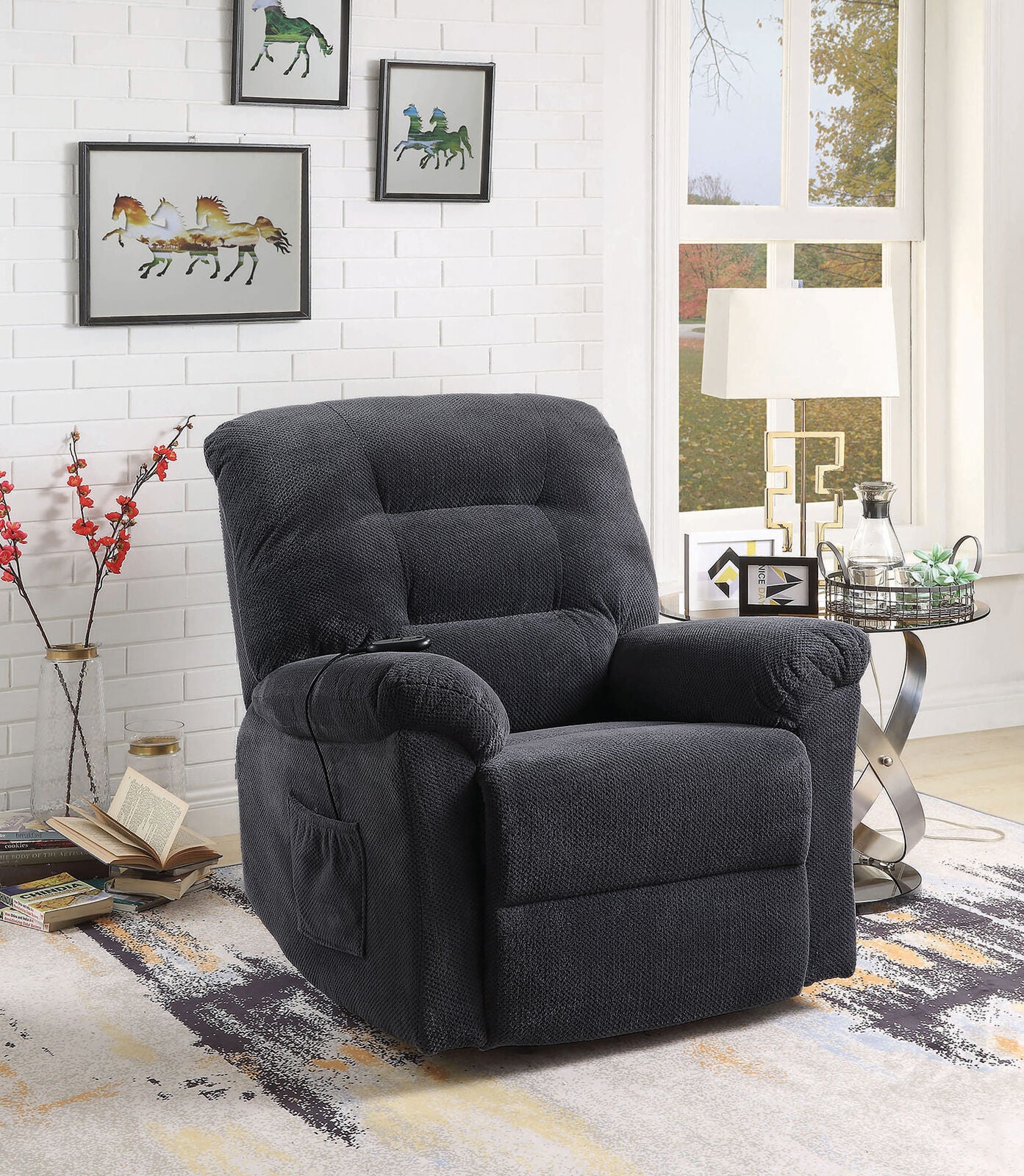 Coaster Power Lift Upholstered Chenille Recliner in Charcoal 600398