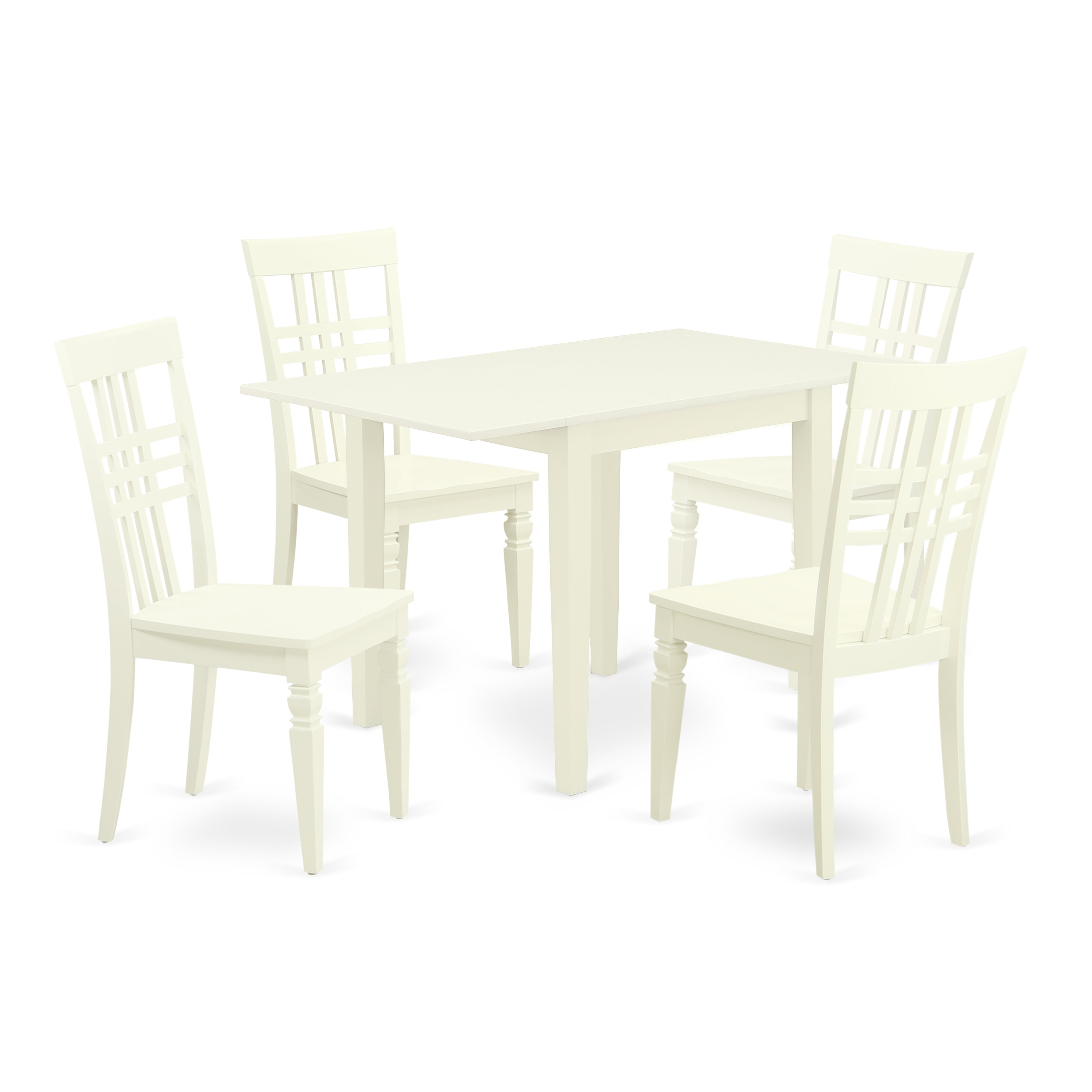 East West Furniture NDLG5-LWH-W 5Pc Modern Dining Table Set Consists of a Dining Table and 4 Kitchen Chairs with Solid Wood Seat and Panel Back, Linen White Finish