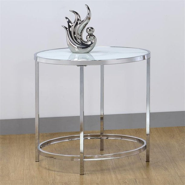 Steve Silver Rayne Faux Marble Glass Top Round End Table