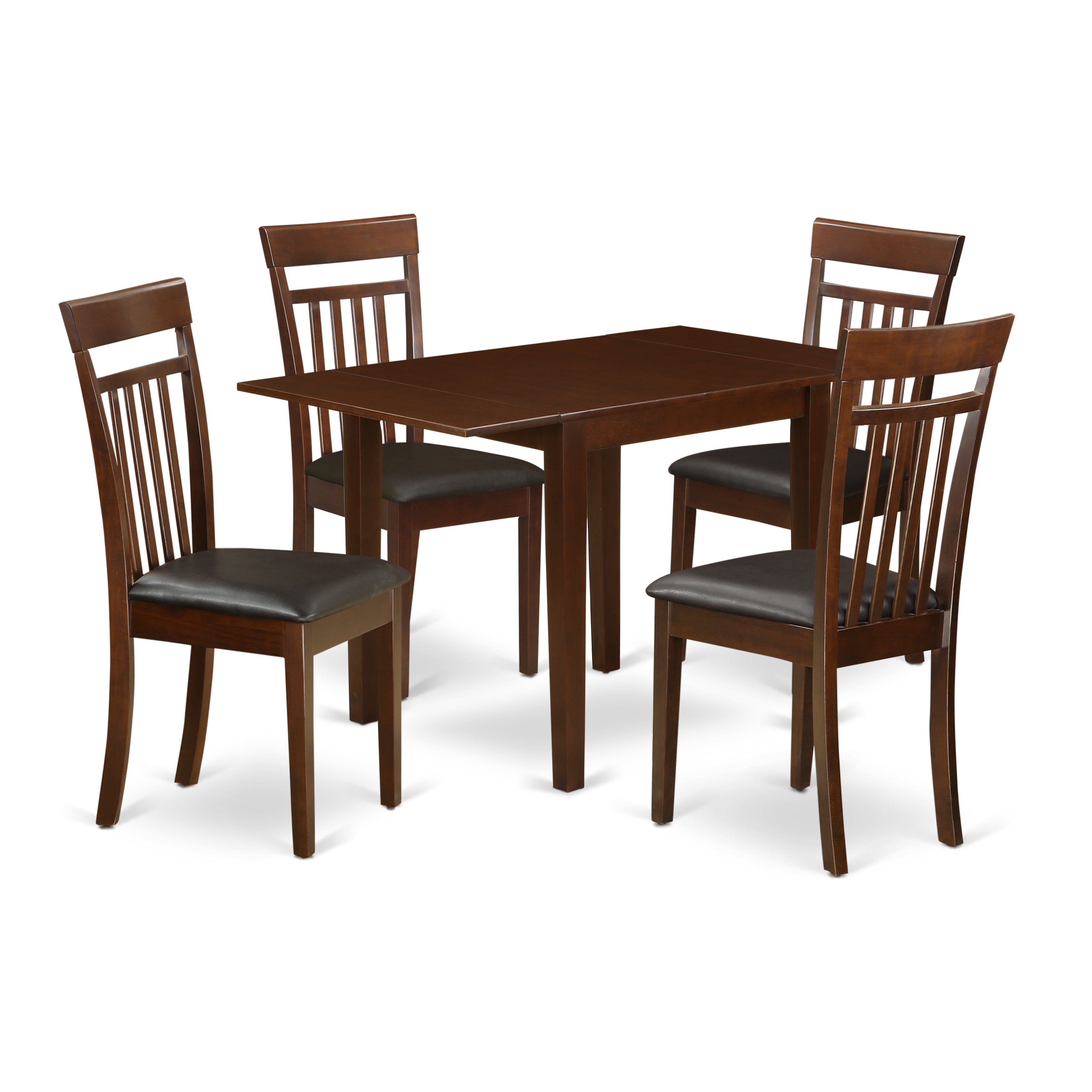 East West Furniture NDCA5-MAH-LC Modern Dining Table Set for 5- Four Outstanding Wooden Dining Room Chairs - an Attractive Dining Room Table - Mahogany Color Faux Leather - Mahogany Finish Wood Structure