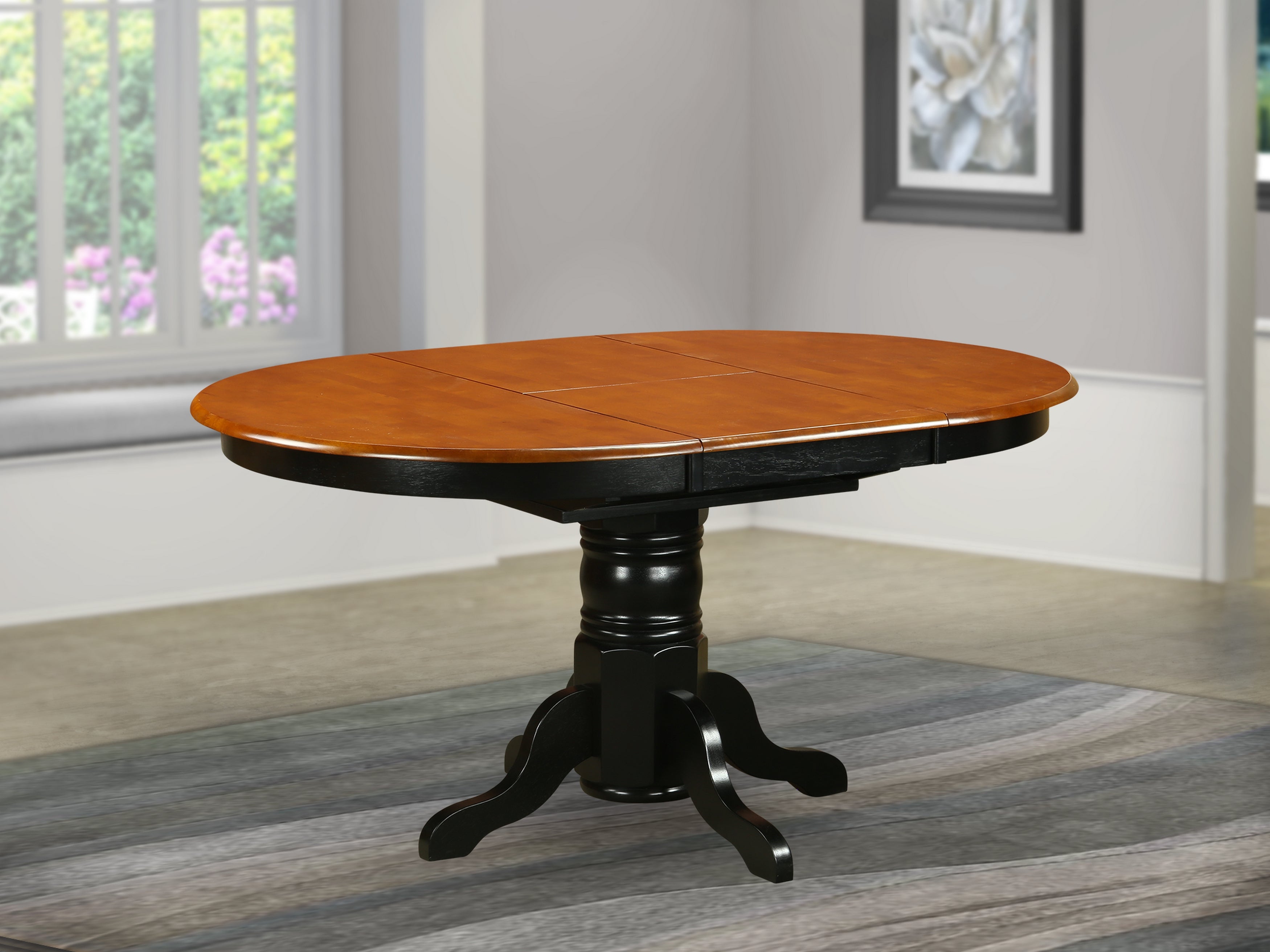 AVT-BLK-TP Oval Table with 18" Butterfly leaf -Black and Cherry .