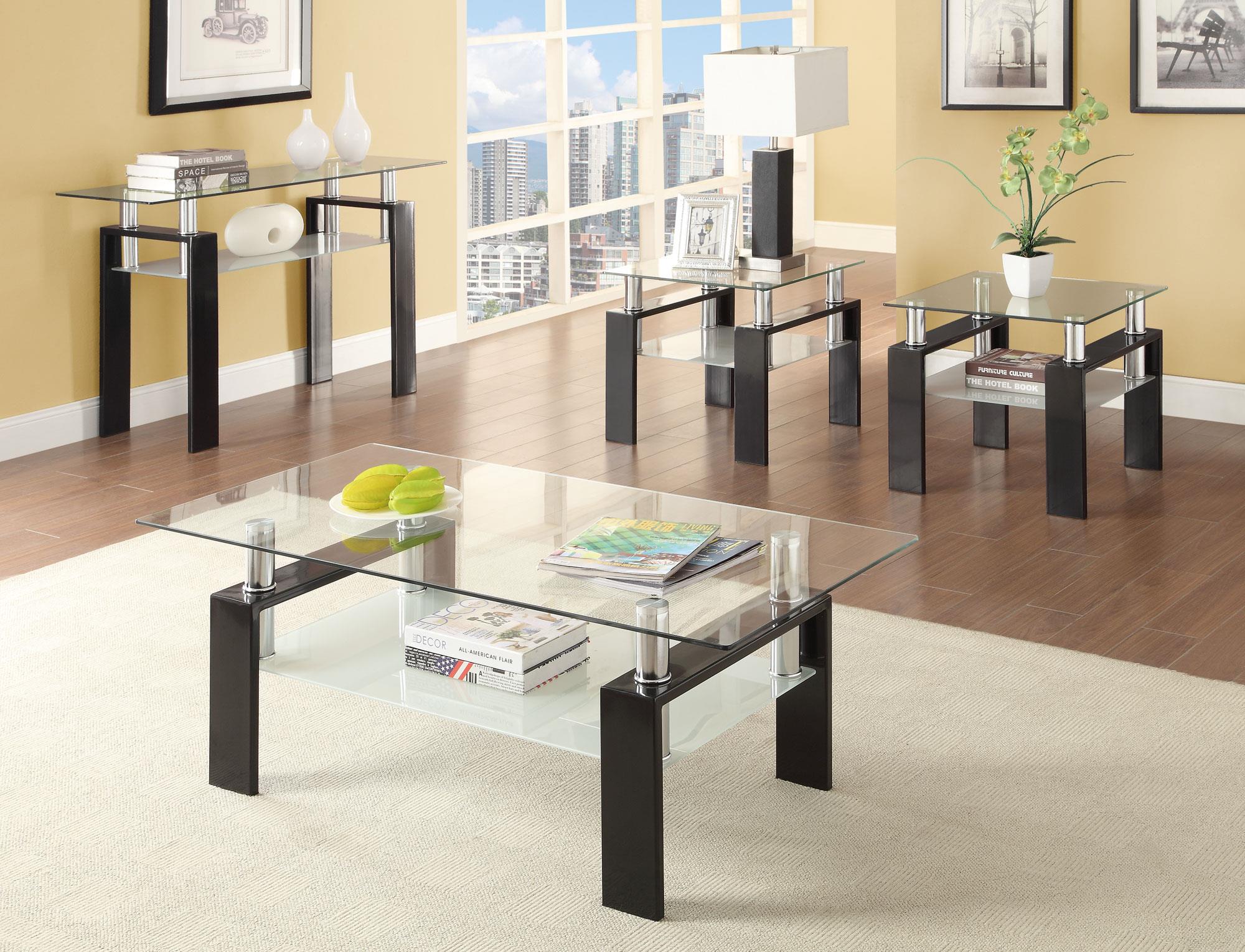 Coaster Tempered Glass Square End Table with Shelf Black and Clear