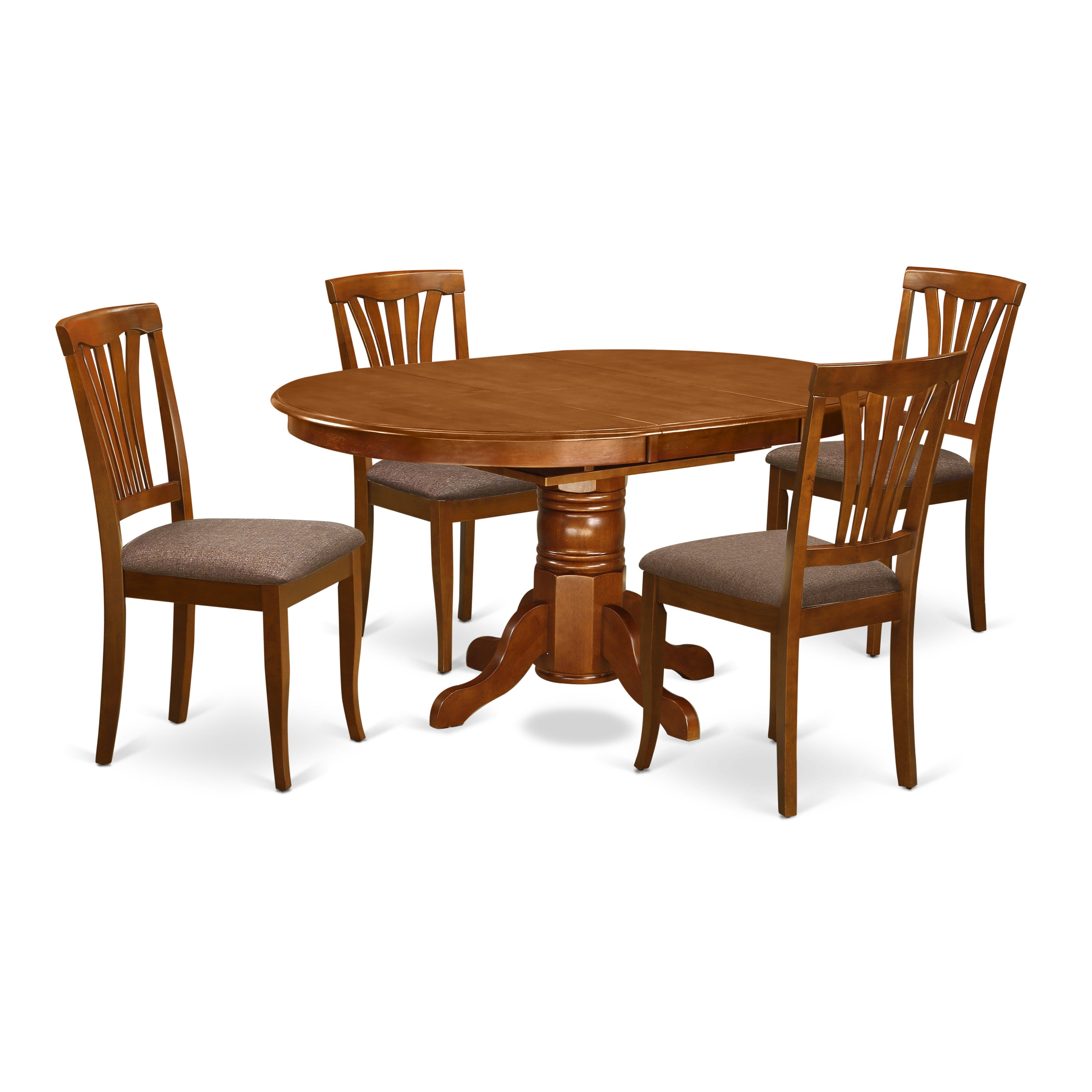 AVON5-SBR-C 5 Pc set Dinette Table featuring Leaf and 4 Upholstered Dinette Chairs in Saddle Brown