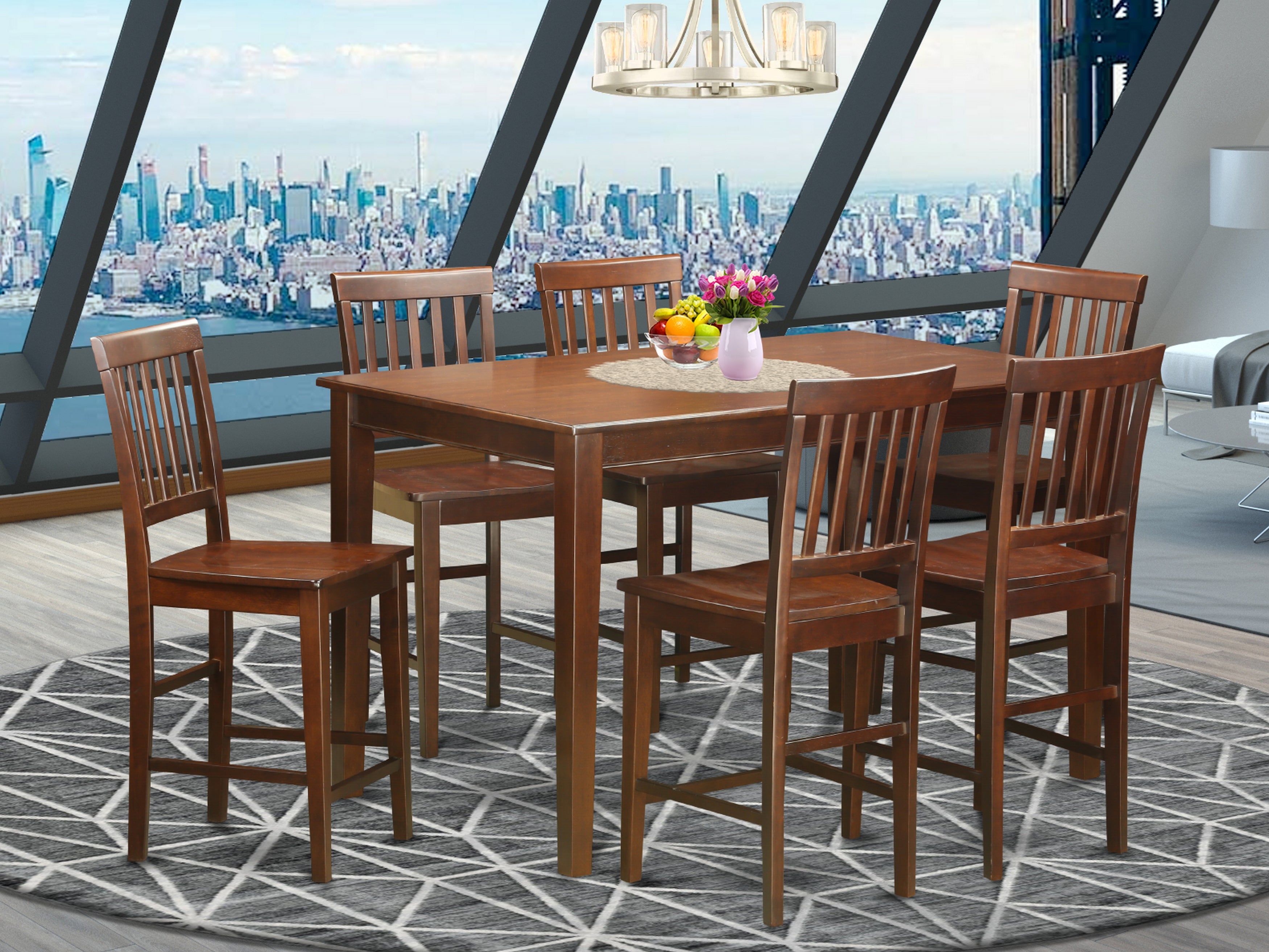 DUVN7H-MAH-W 7 Pc Counter height Table set- pub Table and 6 bar stools