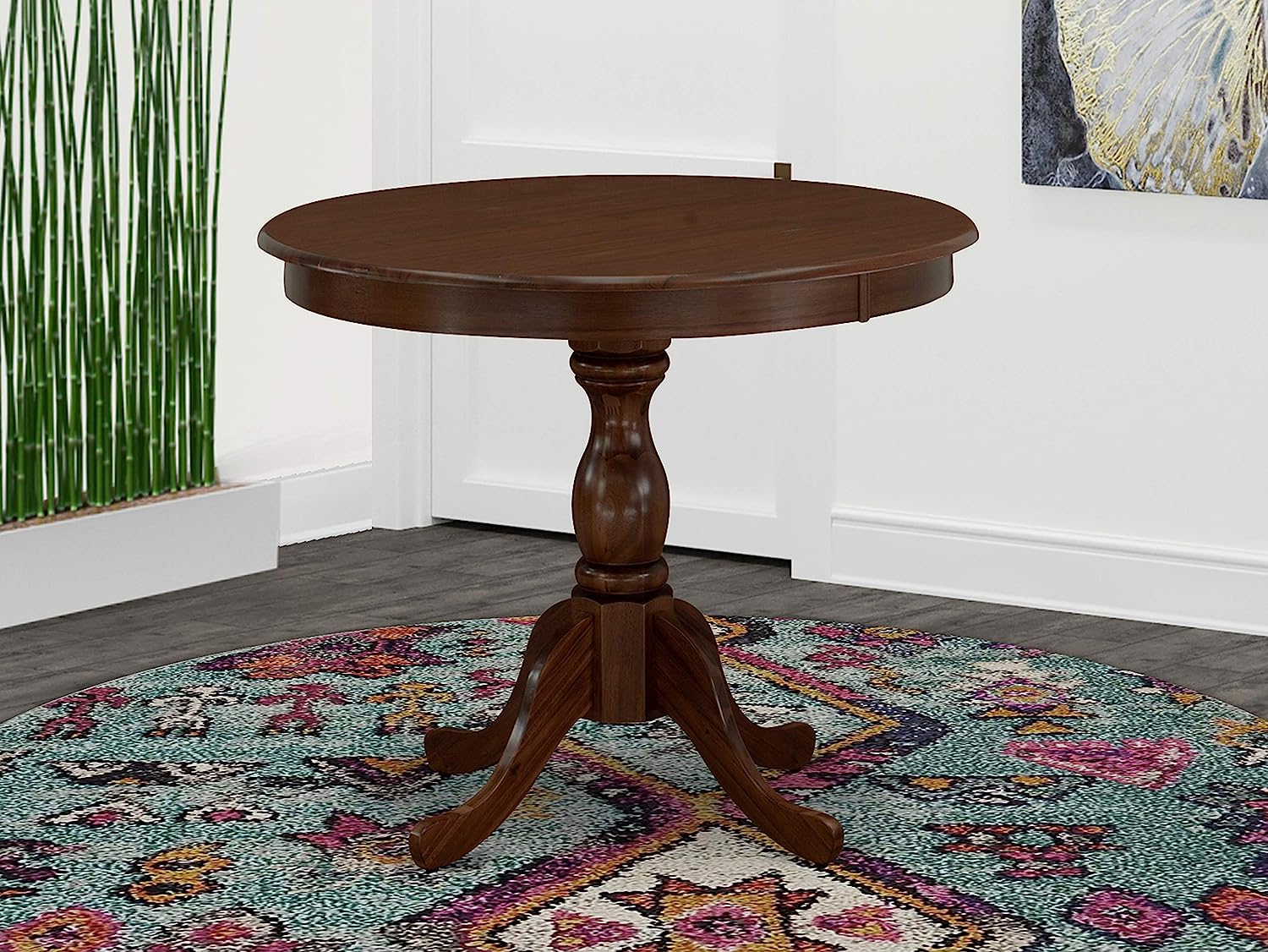 36 Inch Mid Century Solid wood Round Table With Pesestal in Mahogany Finish