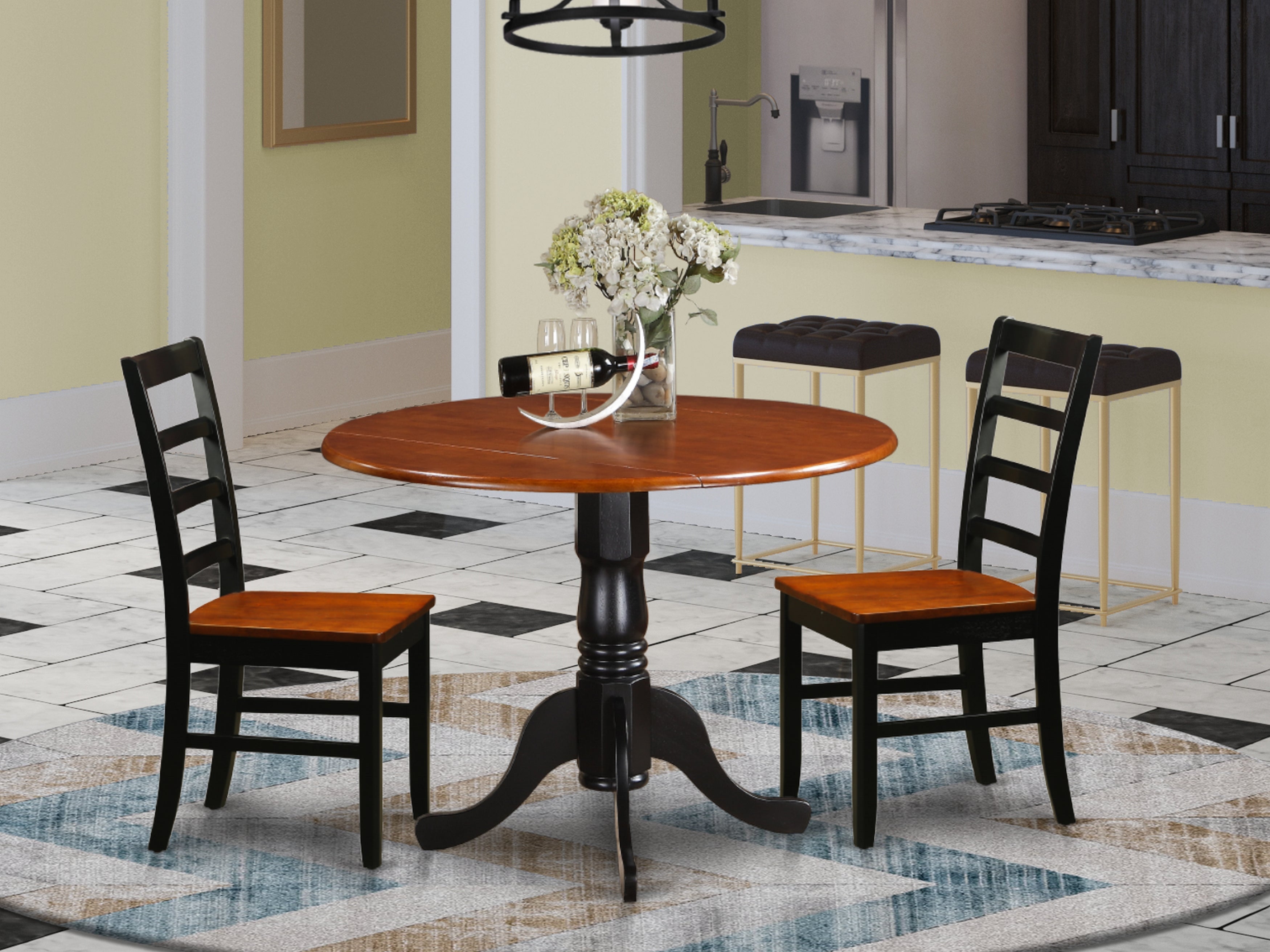 DLPF3-BCH-W 3 PC Kitchen Table set-Dining Table and 2 Wooden Kitchen Chairs