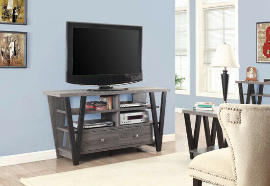 Coaster 2- Drawer 60" TV Stand in Distressed Gray and Black 701015