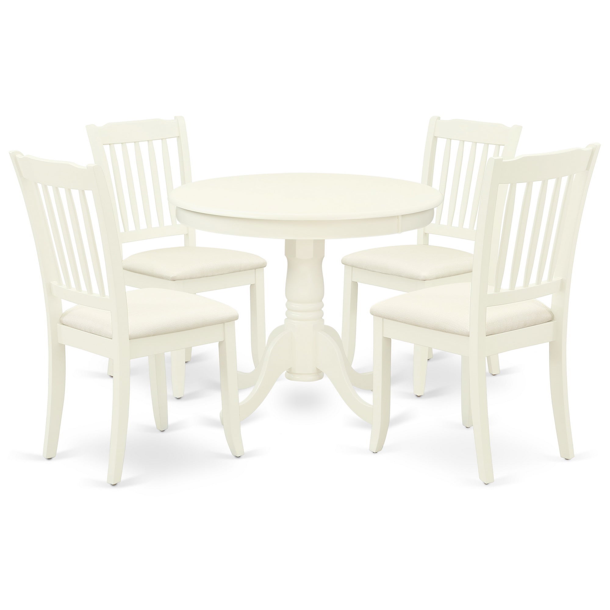 ANDA5-LWH-C 5Pc Dining Set Includes a Round Dinette Table and Four Vertical Slatted Microfiber Seat Kitchen Chairs, Linen White Finish