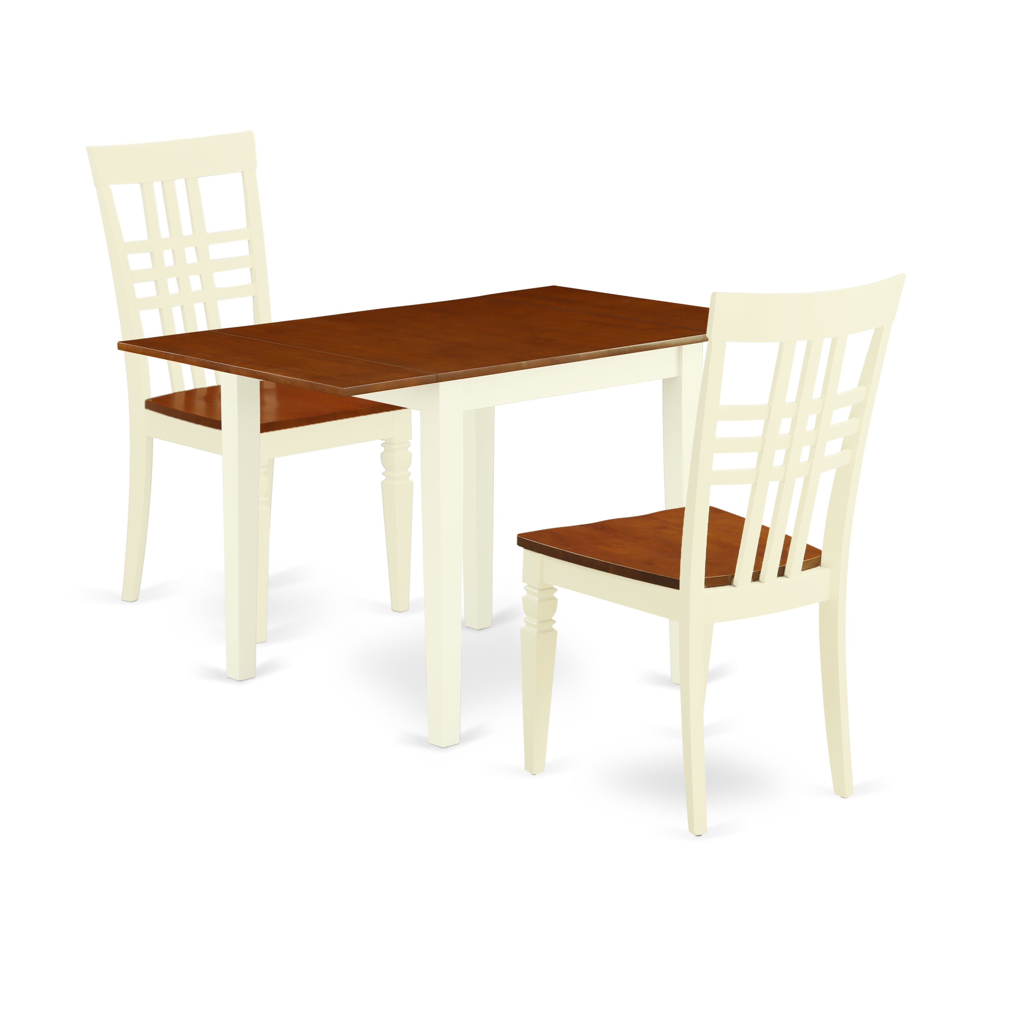 East West Furniture NDLG3-WHI-W 3Pc Dining Table Set Consists of a Wood Dining Table and 2 Modern Dining Chairs with Solid Wood Seat and Panel Back, Buttermilk and Cherry Finish